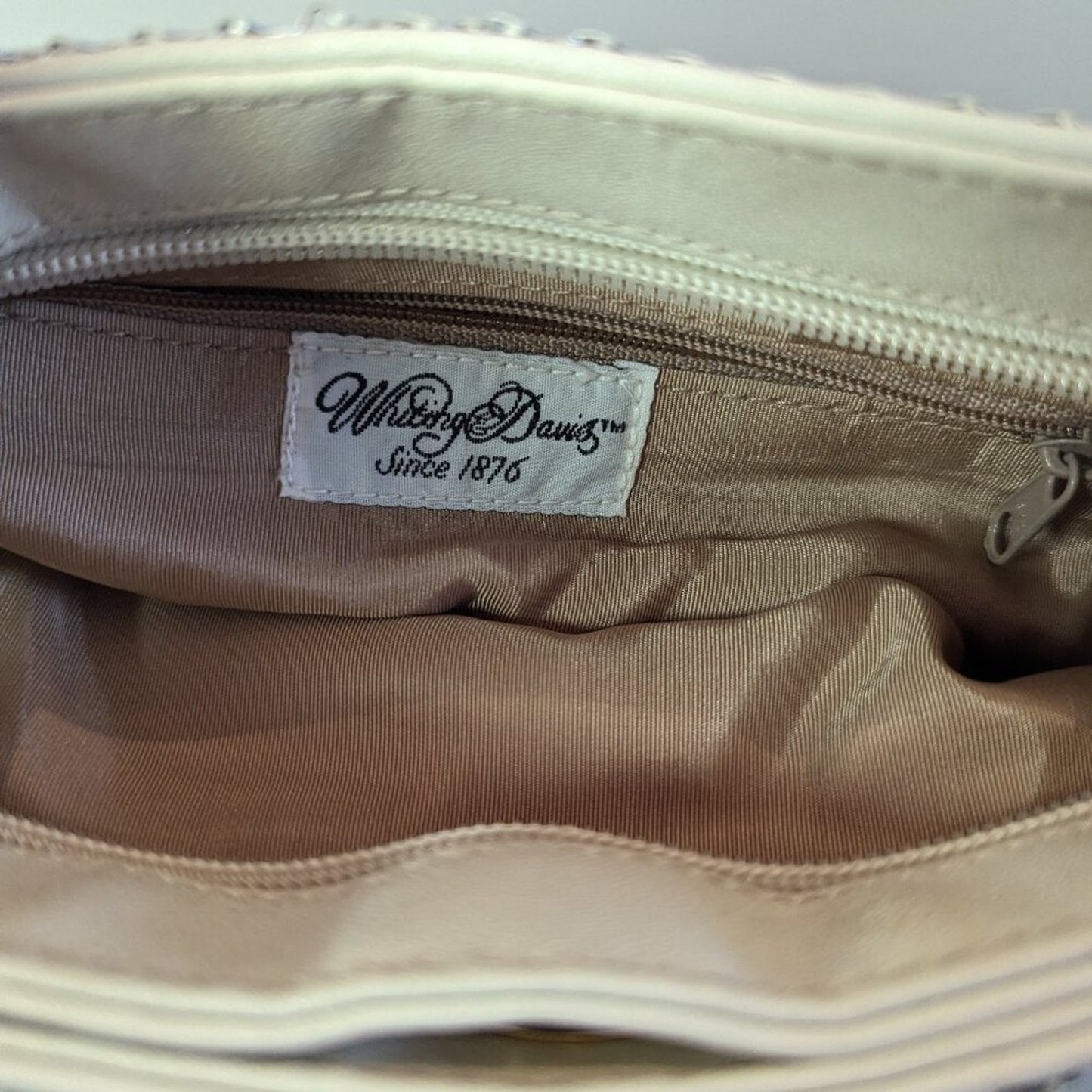 Whiting and Davis Vintage White Metal Mesh Crossbody Bag Convertible Clutch Zip