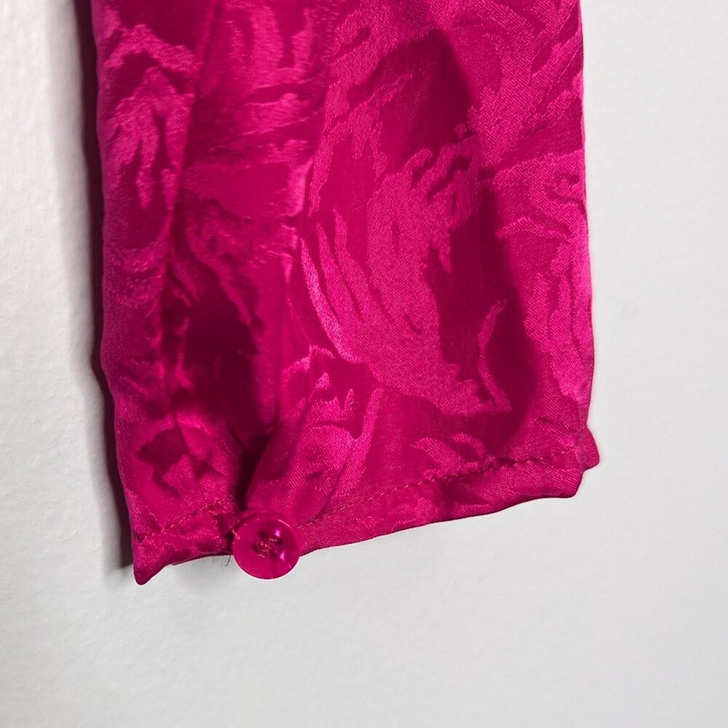 Argenti Vintage 80's Pink Silk Dress Long Sleeve Swirl Pattern Waist Detail