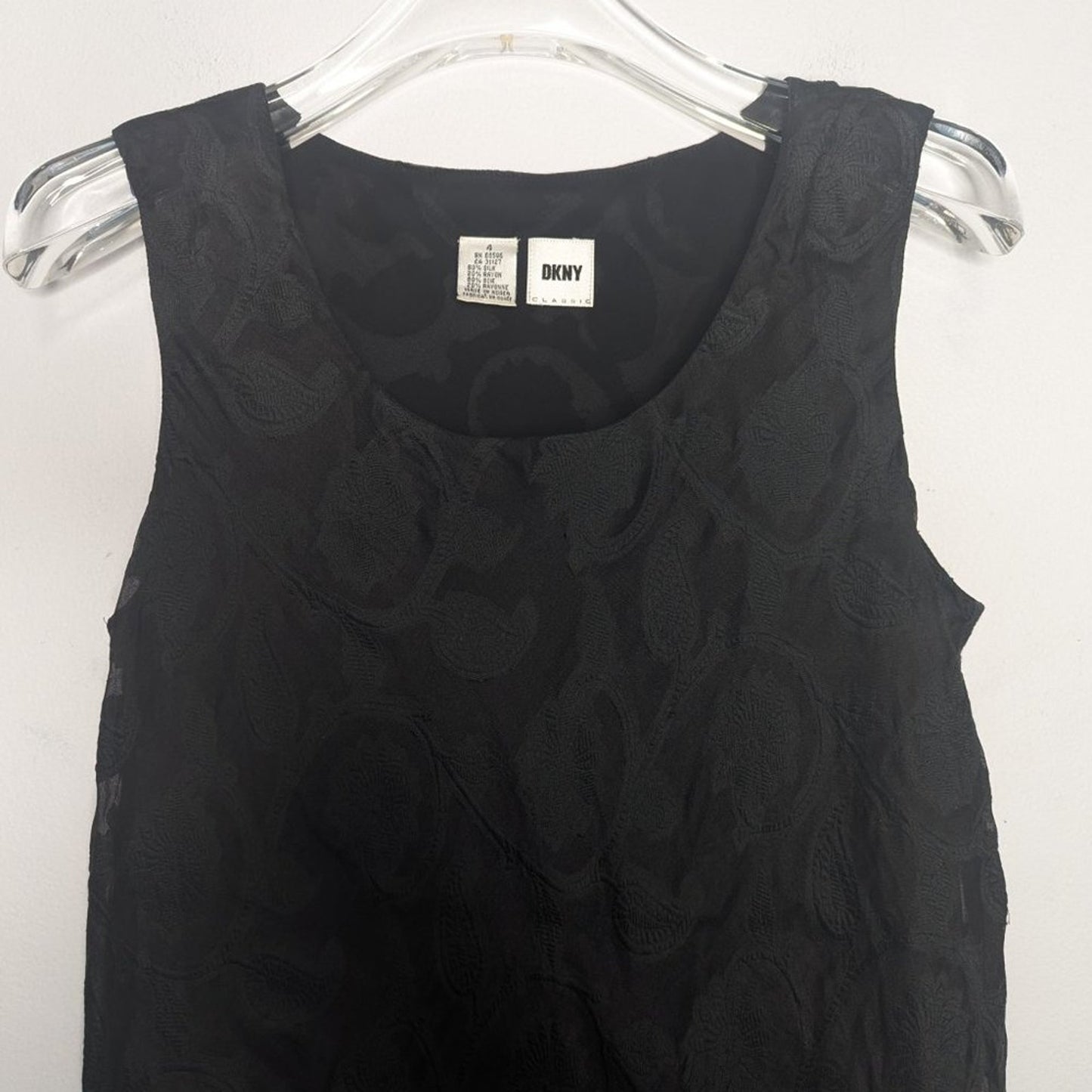 DKNY Vintage Black Paisley Mini Dress Silk Blend Sleeveless Scoop Neck Size 4