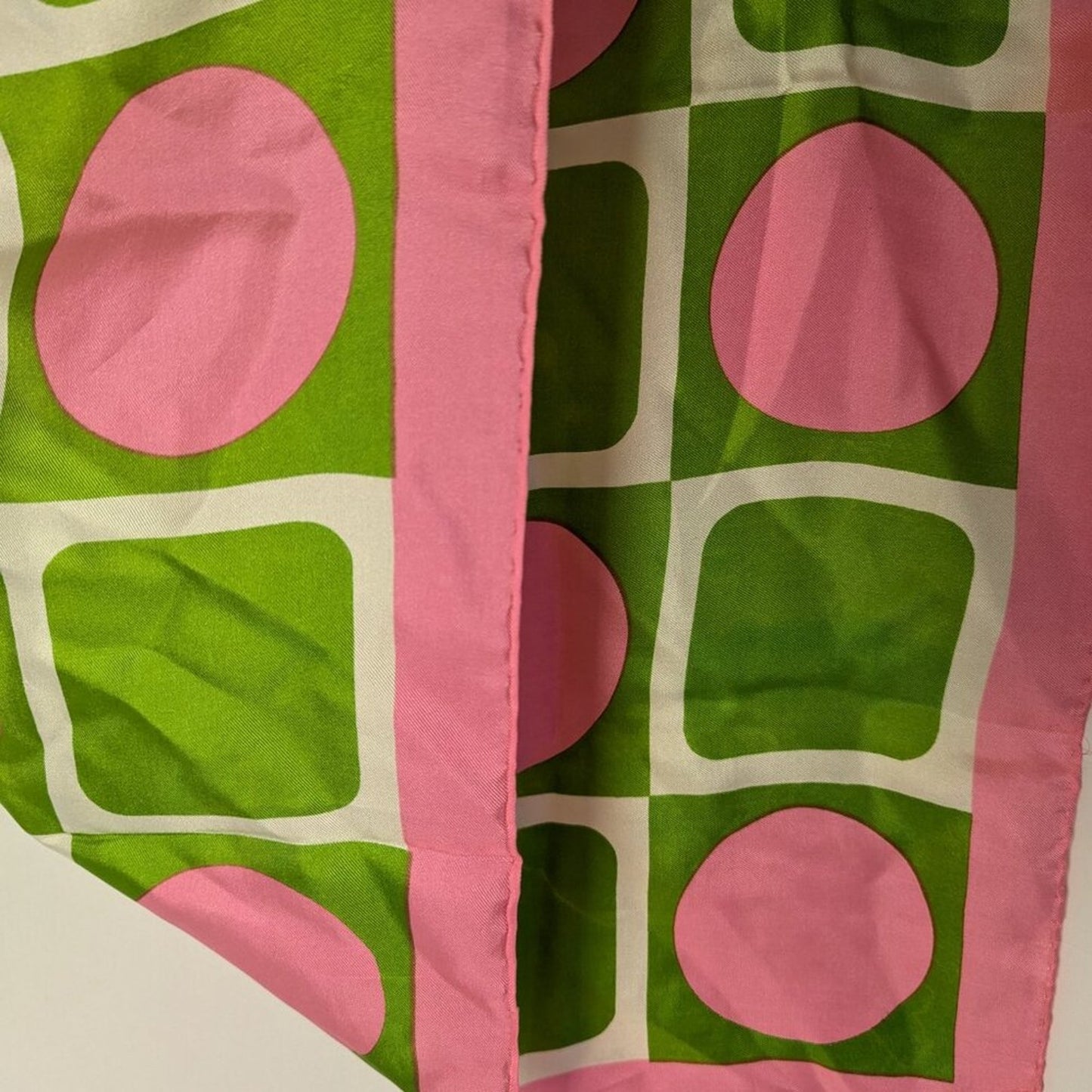 Vintage 60's Burmel Pink Green Geometric Print Silk Square Scarf Made in Japan