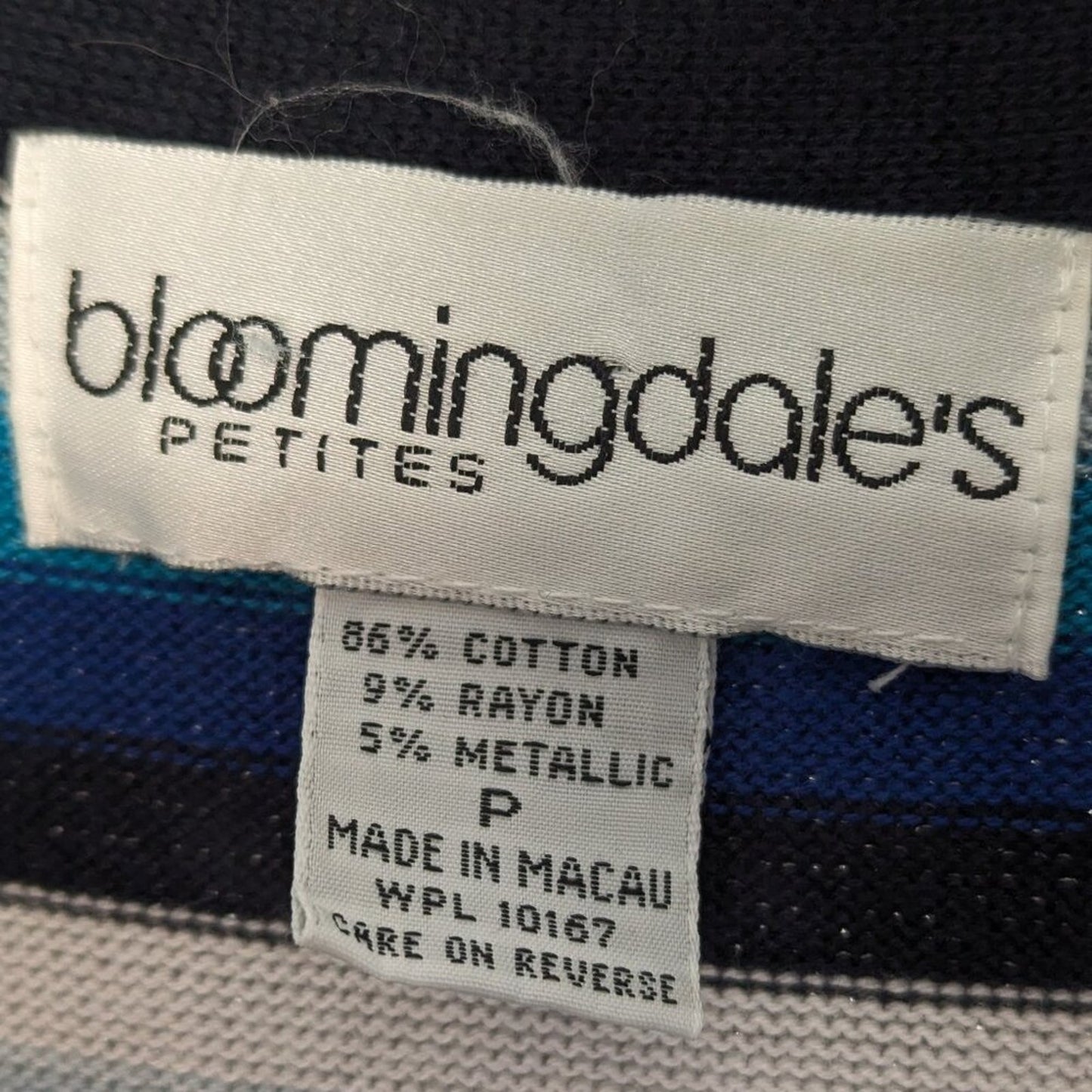 Bloomingdales Vintage 80's Metallic Blue Striped Button Up Top Long Sleeve