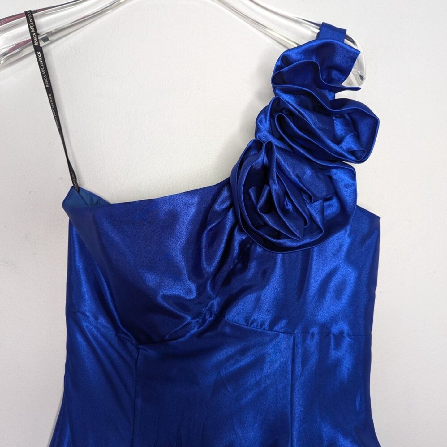 Vintage Jessica McClintock Gunne Sax Y2K Royal Blue Mini Dress One Shoulder