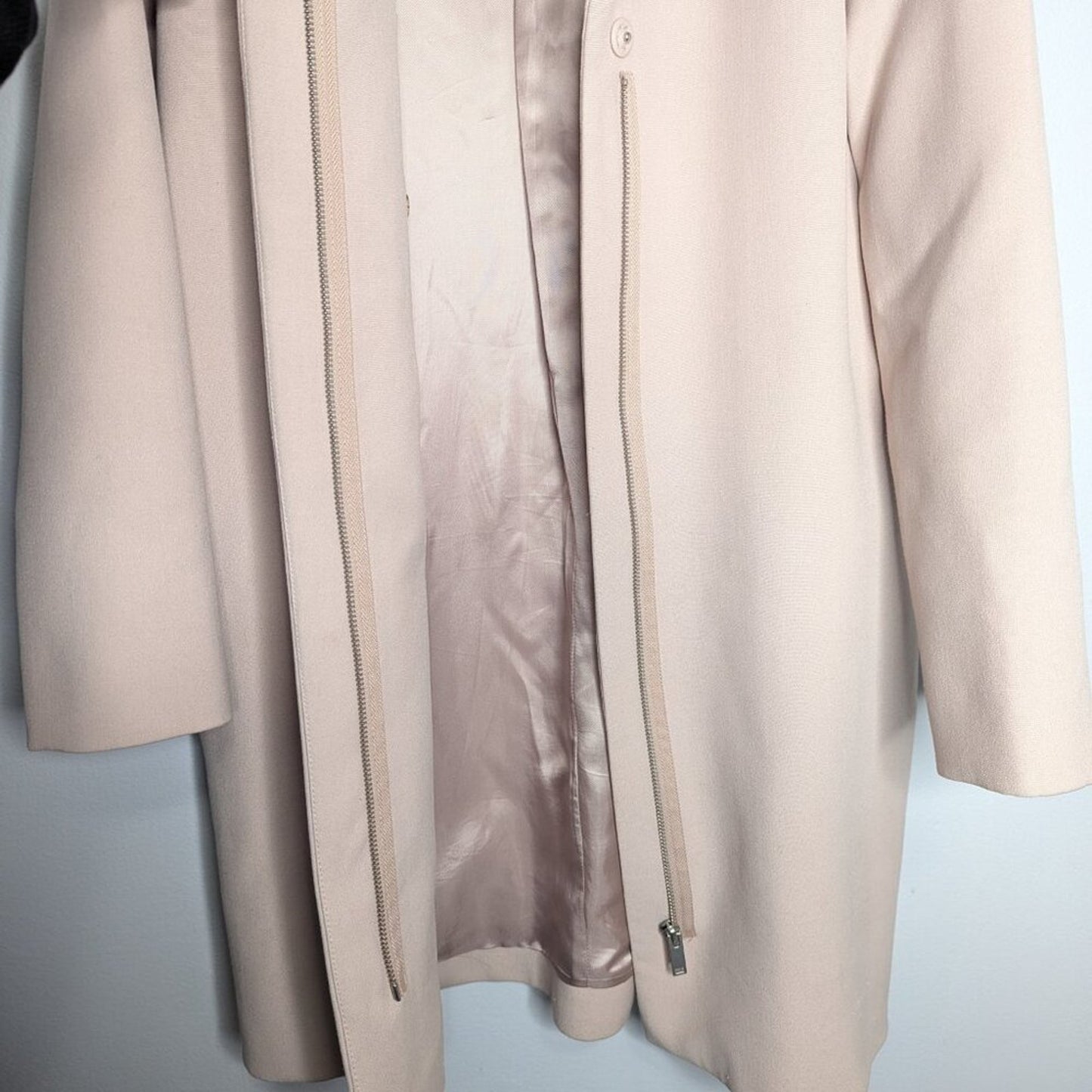 COS Pale Pink Long Sleeve Coat Zip Up Pockets Detachable Collar Lined Size 2