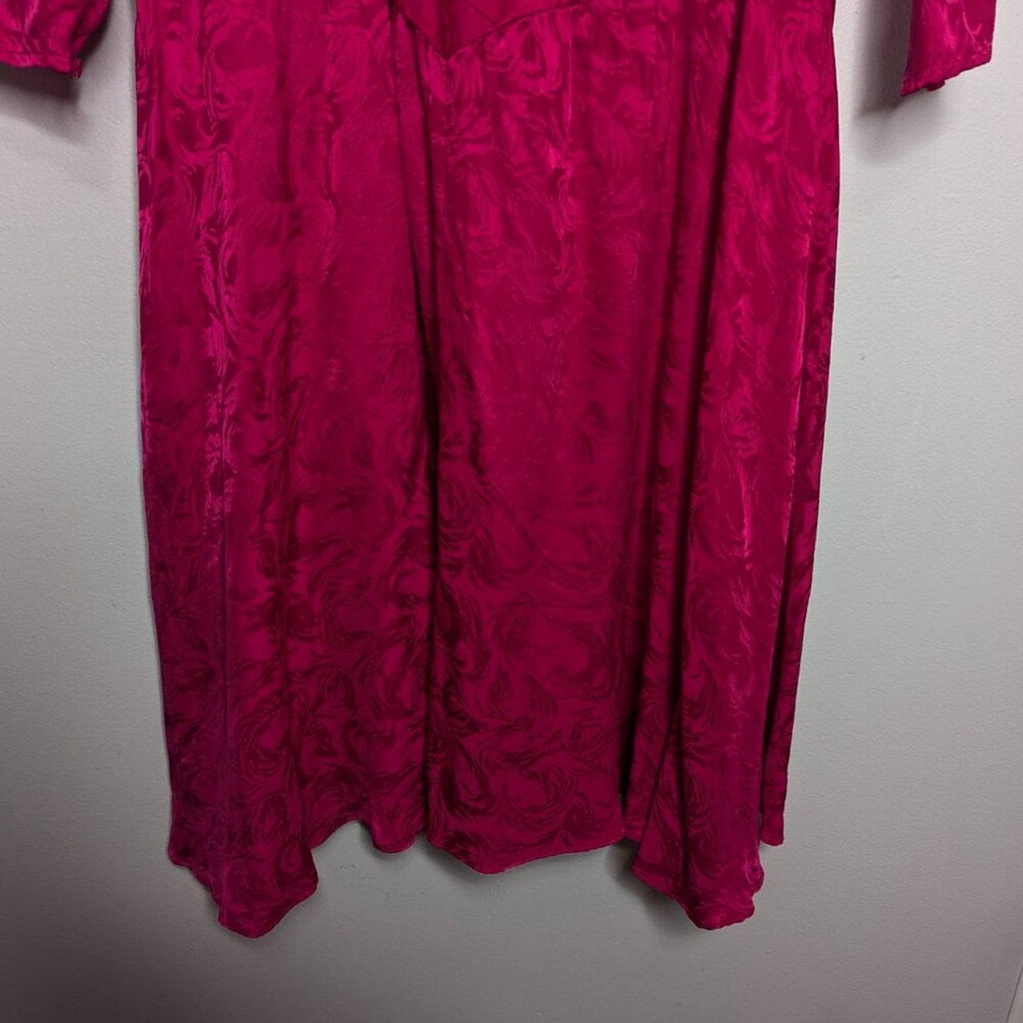 Argenti Vintage 80's Pink Silk Dress Long Sleeve Swirl Pattern Waist Detail