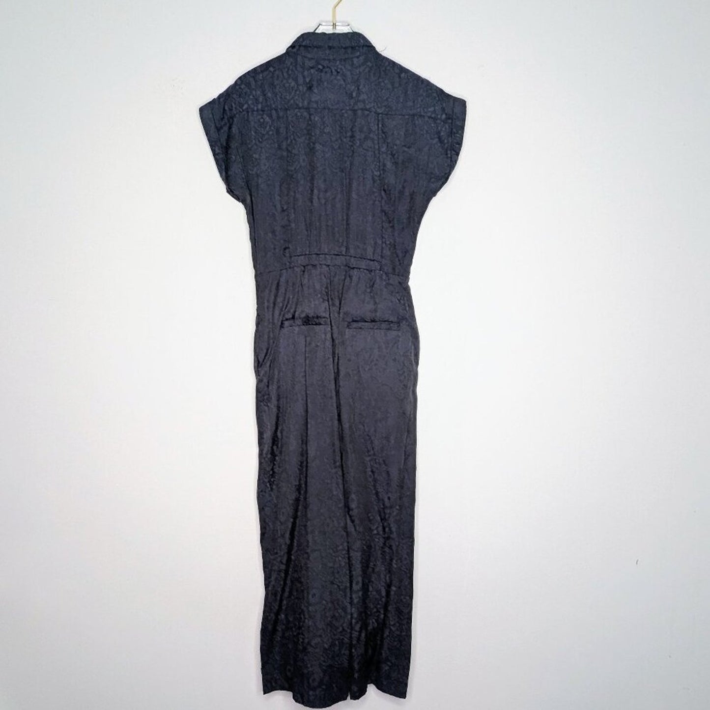 Anthropologie Ettitwa Navy Blue Floral Print Jumpsuit Short Sleeve Button Up 2