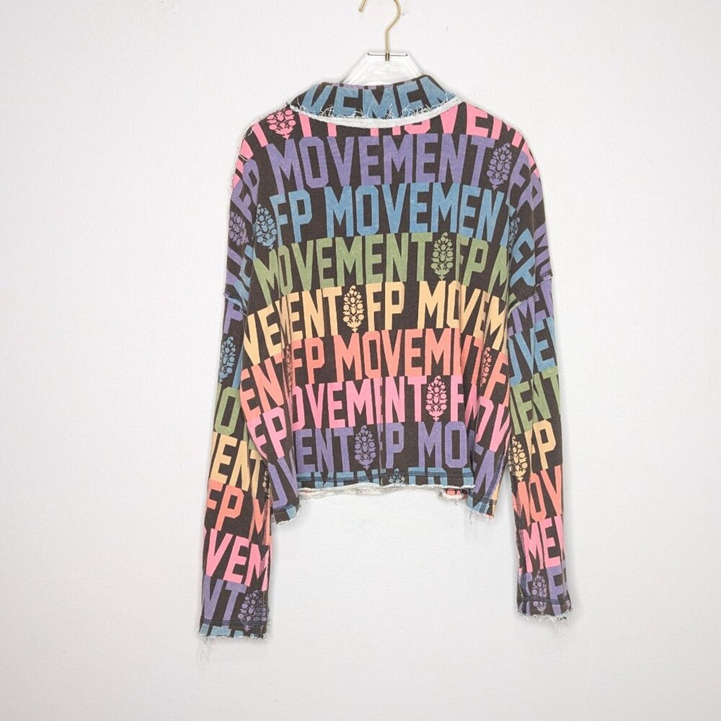 Free People Movement Rainbow Wild Side Logo Tee Long Sleeve Mock Neck Size M