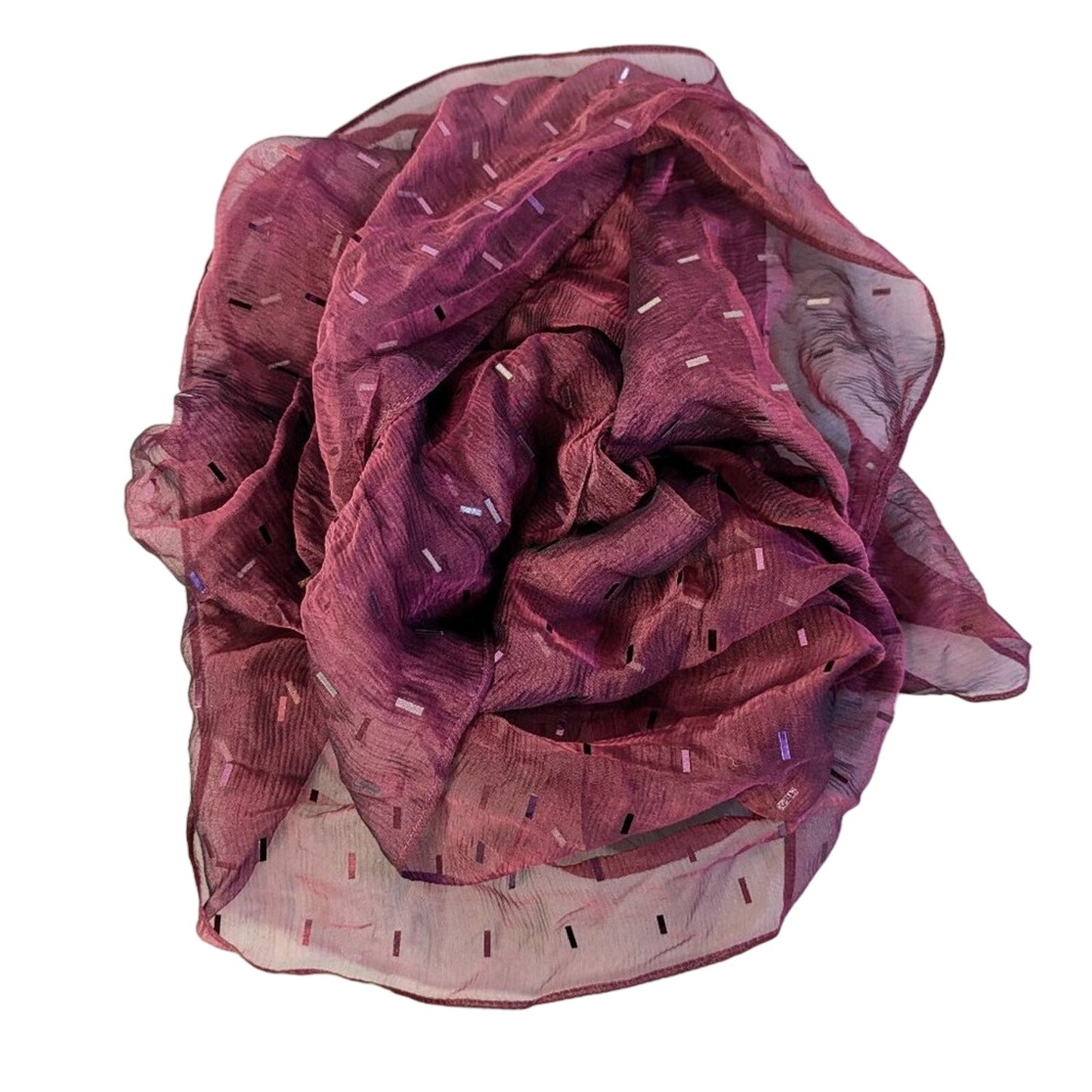 St. John Vintage 90's Burgundy Sheer Silk Rectangular Scarf Sparkly Glitter
