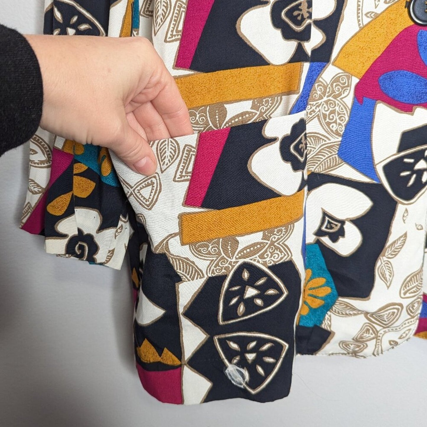 Vintage 80's Bright Geometric Pop Art Pattern Blazer Long Sleeve Pockets Floral