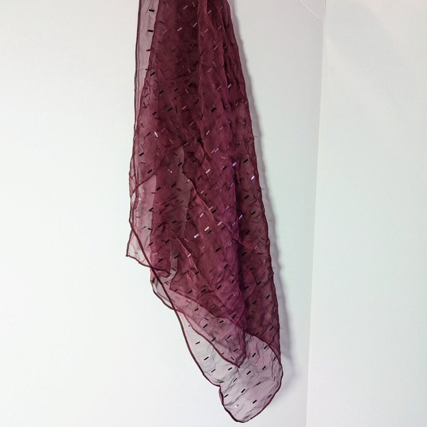 St. John Vintage 90's Burgundy Sheer Silk Rectangular Scarf Sparkly Glitter