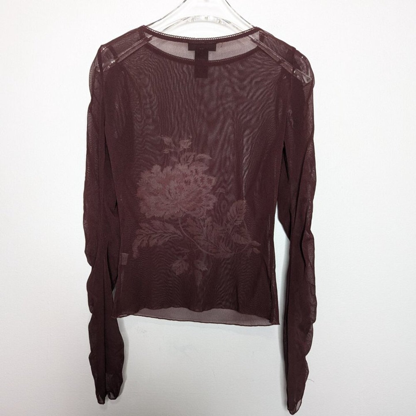 The Limited Vintage Sheer Mesh Long Sleeve Floral Print Top Rhinestones Size XS