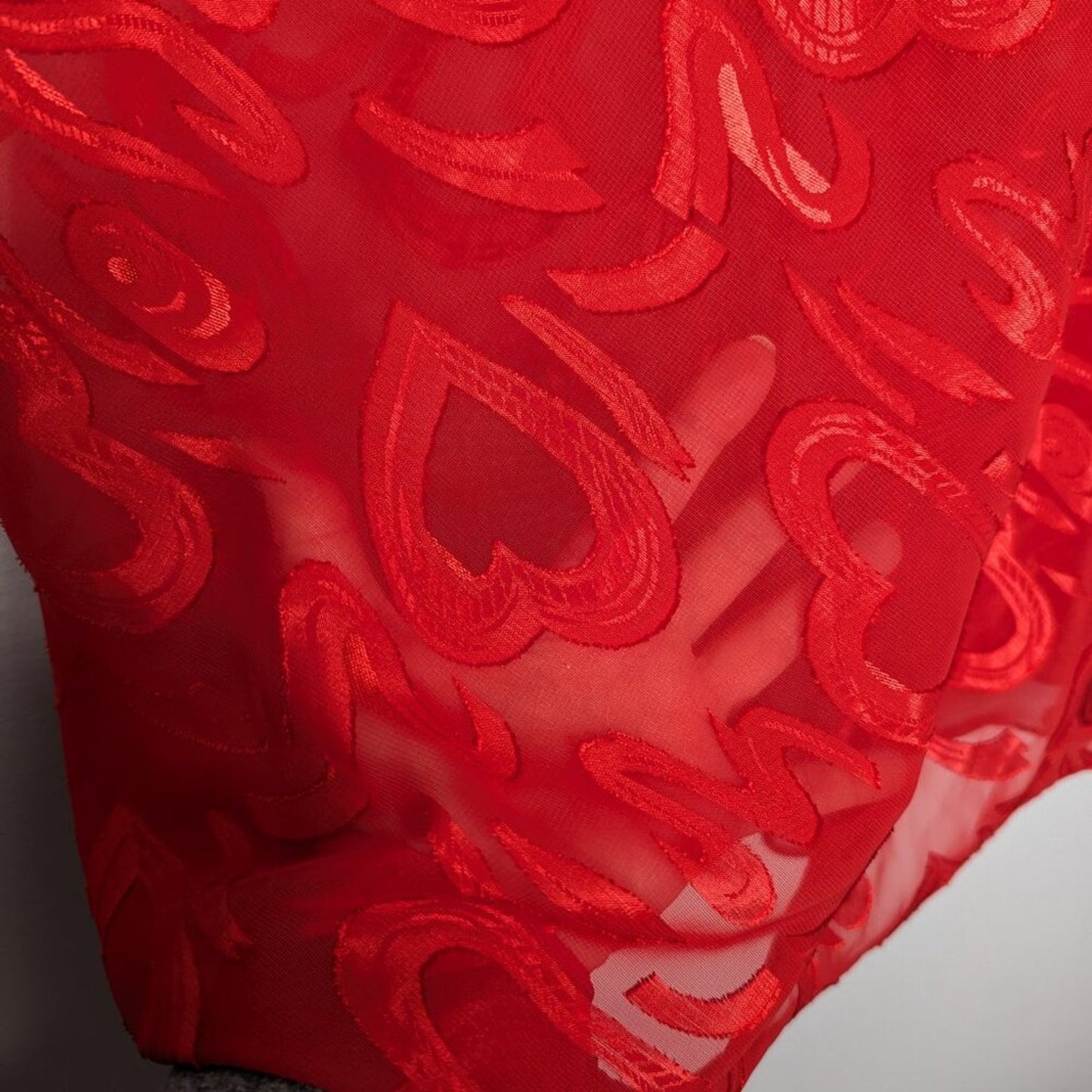 Vintage 90's Red Heart Pattern Semi Sheer Slip Dress Nightie Scoop Neck Size XL
