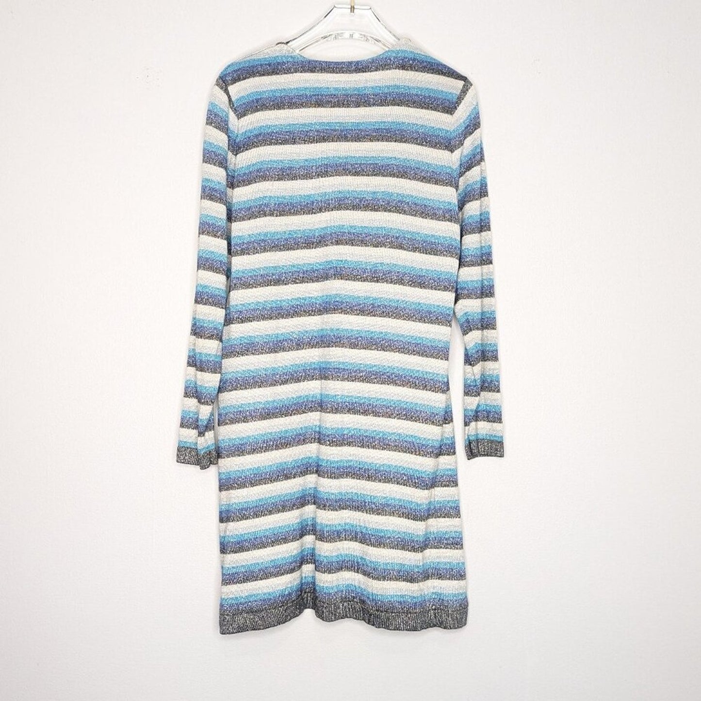 Bloomingdales Vintage 80's Metallic Blue Striped Button Up Top Long Sleeve