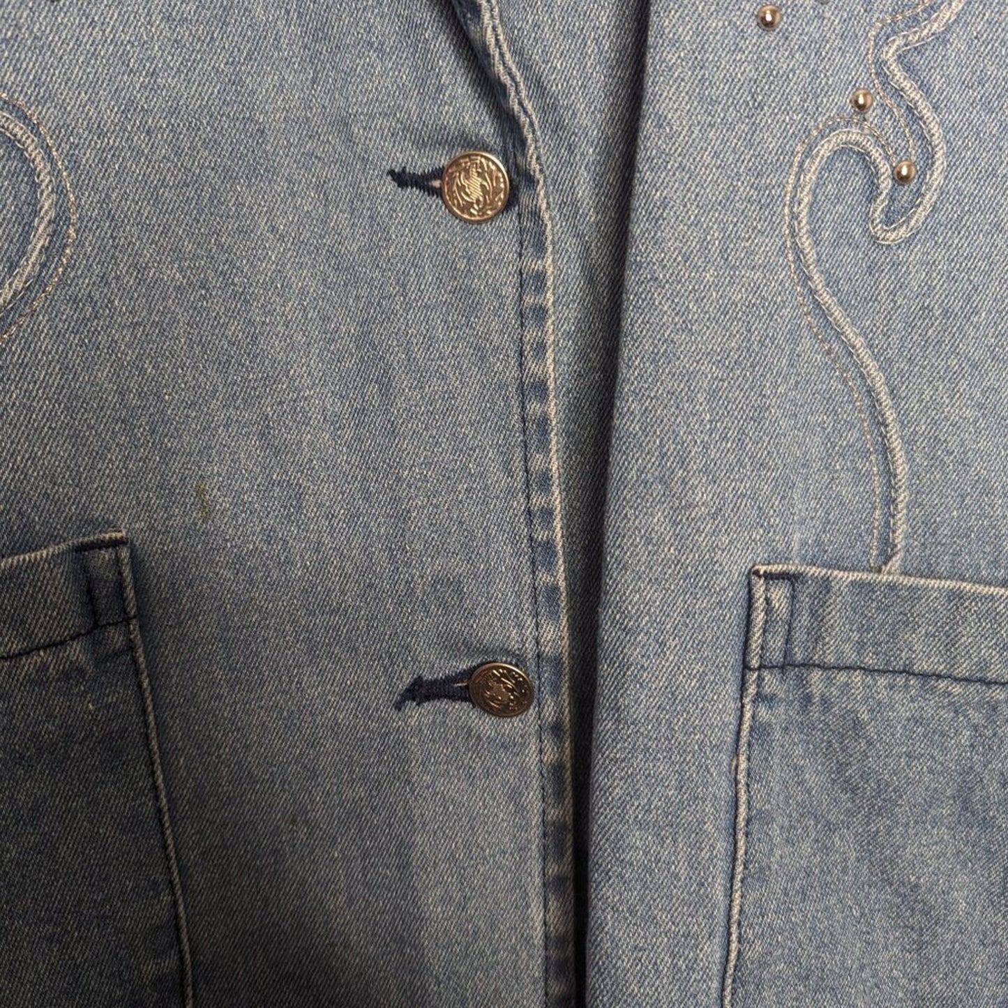 Vintage Blue Denim Long Sleeve Rhinestone Studded Blazer Gabby And Claudia M
