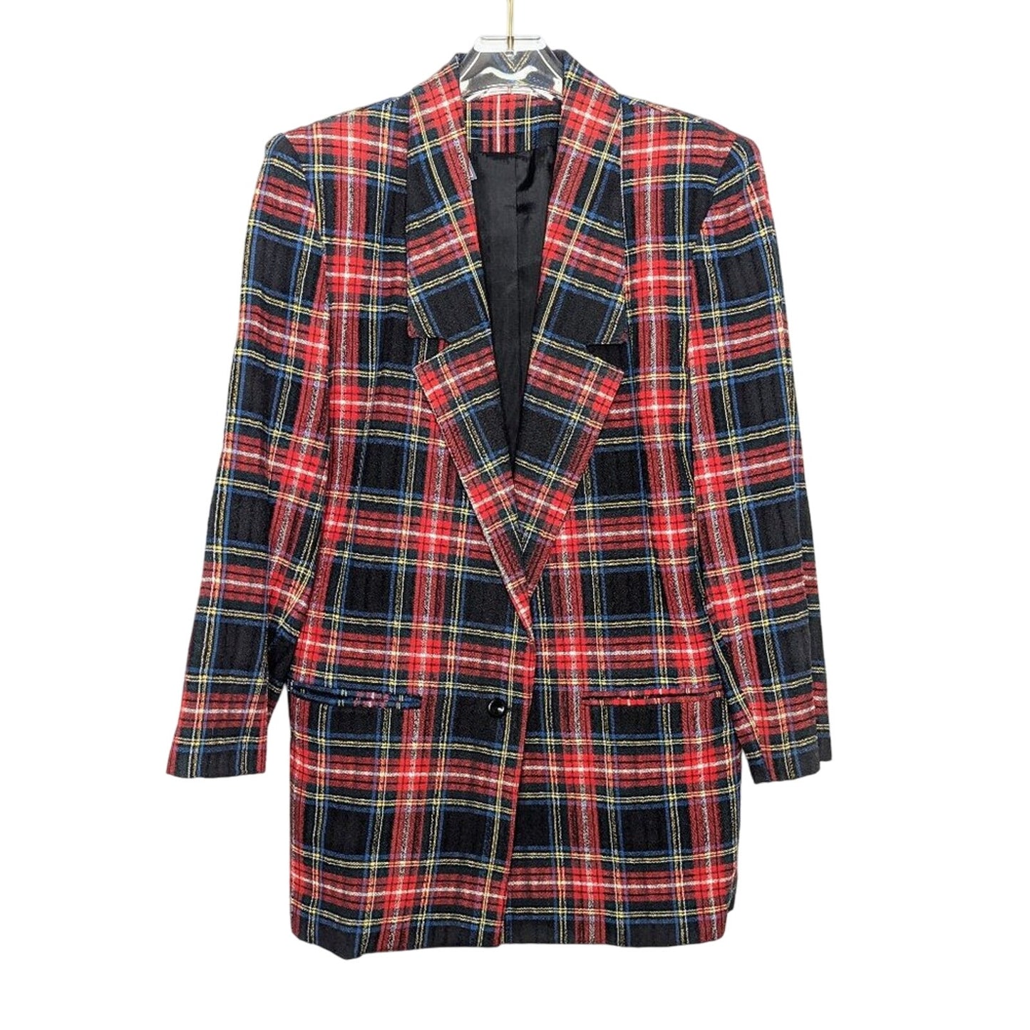 Worthington Vintage 70's Red Plaid Long Sleeve Blazer Pockets Single Button 8