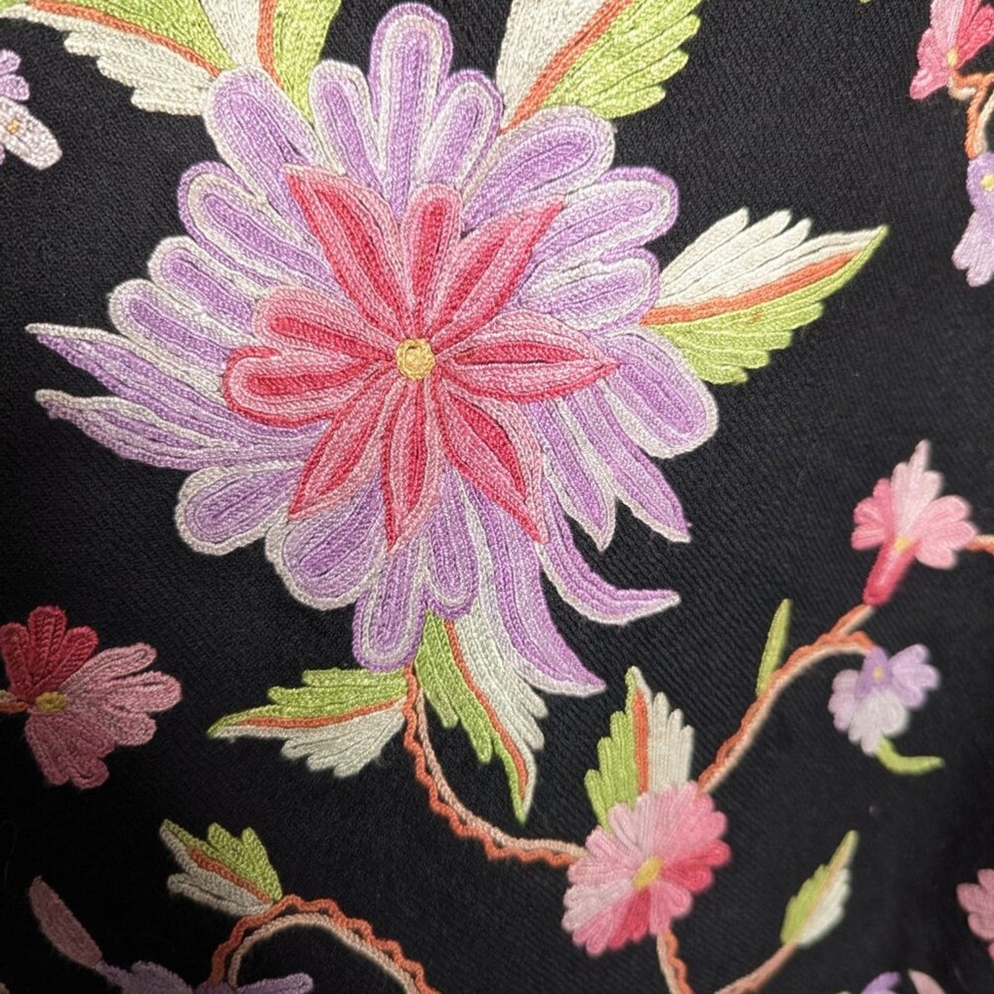 Vintage Black Long Sleeve Floral Embroidered Button Up Jacket Mandarin Collar