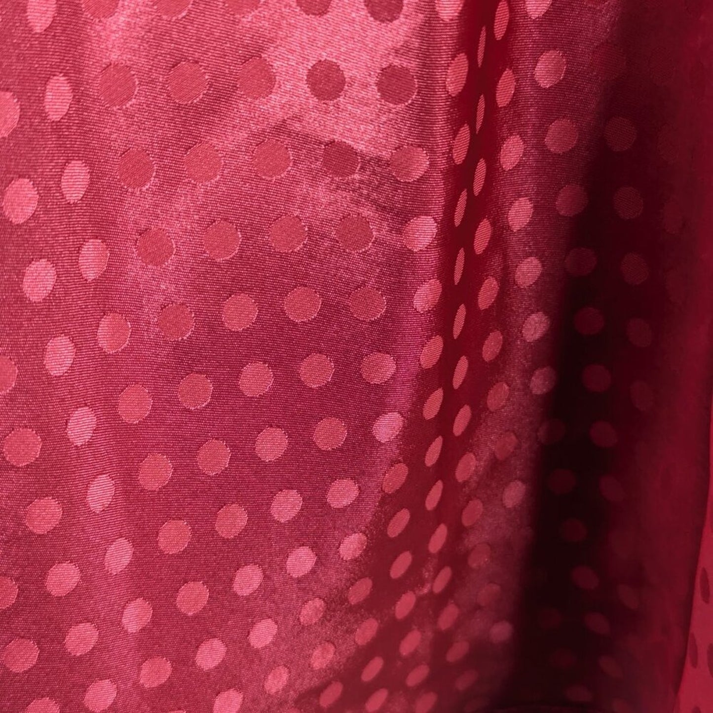Vintage Bright Pink Monochromatic Polka Dot Pattern Satin Slip Dress Buttons