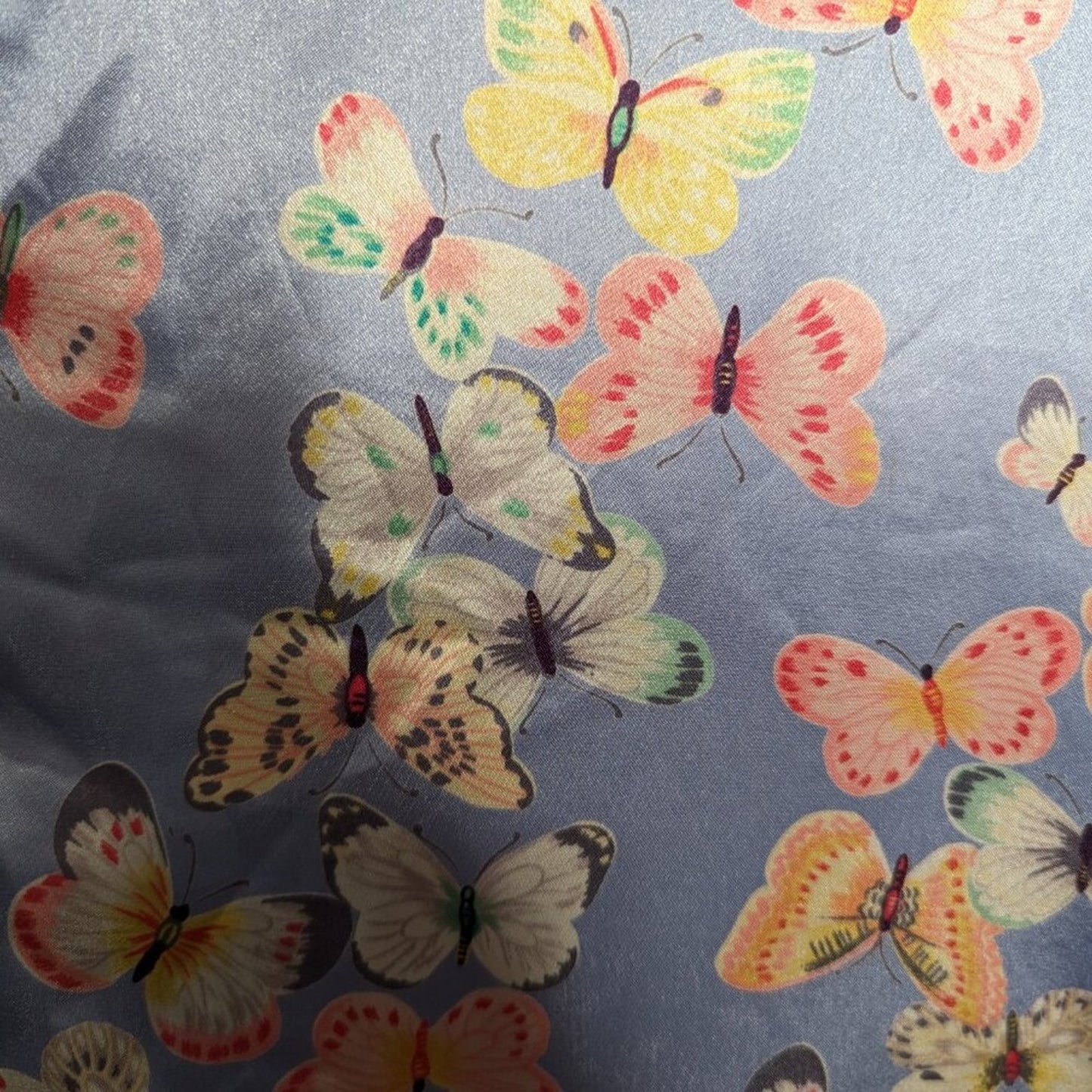 Vintage 90's Blue Satin Butterfly Pattern Tie Waist Robe Pastel Long Sleeve M