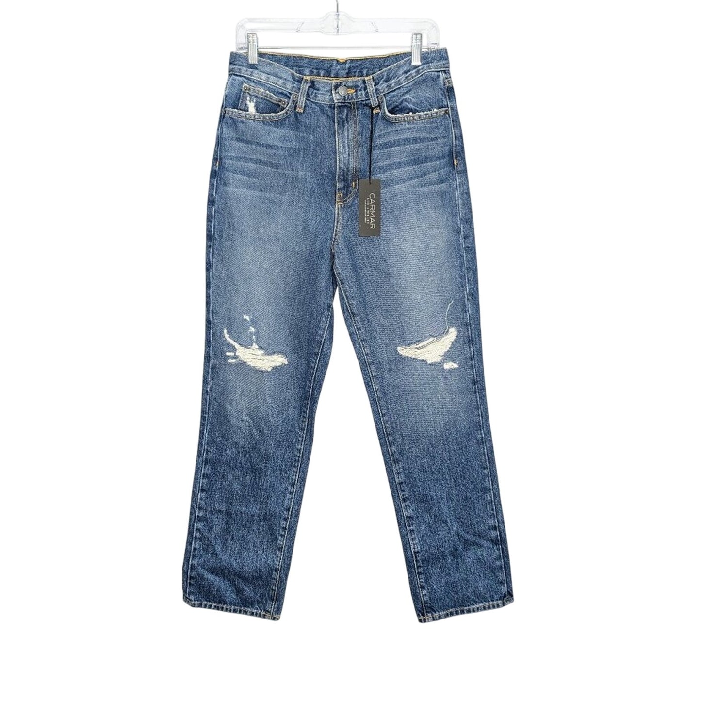 Carmar Blue Denim High Rise Straight Leg Distressed Ursula Jeans Size 29 NWT