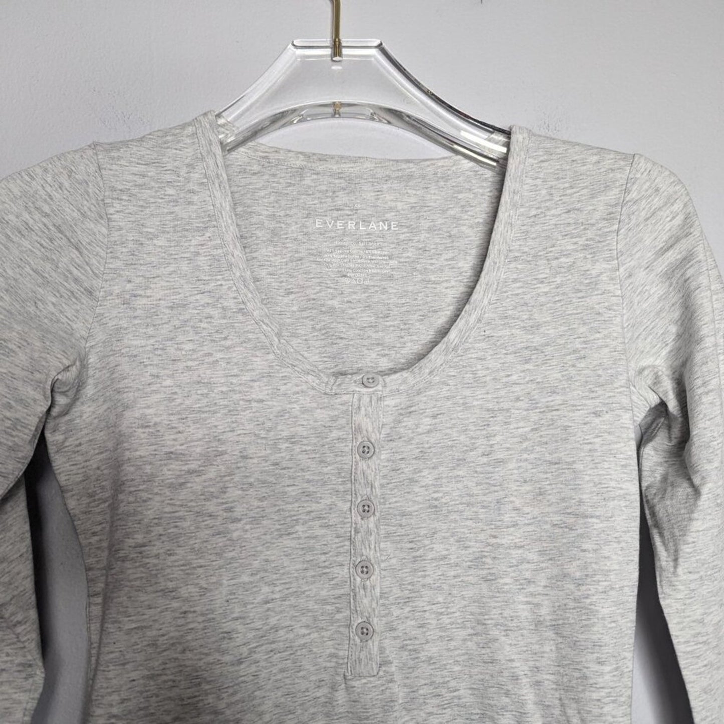 Everlane Gray The Henley Bodysuit Long Sleeve Scoop Neck Button Up Size XS