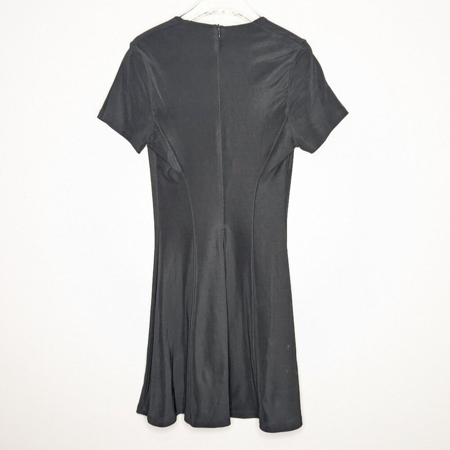 Carabella Vintage 90's Black Short Sleeve Fit And Flare Mini Dress Scoop Neck
