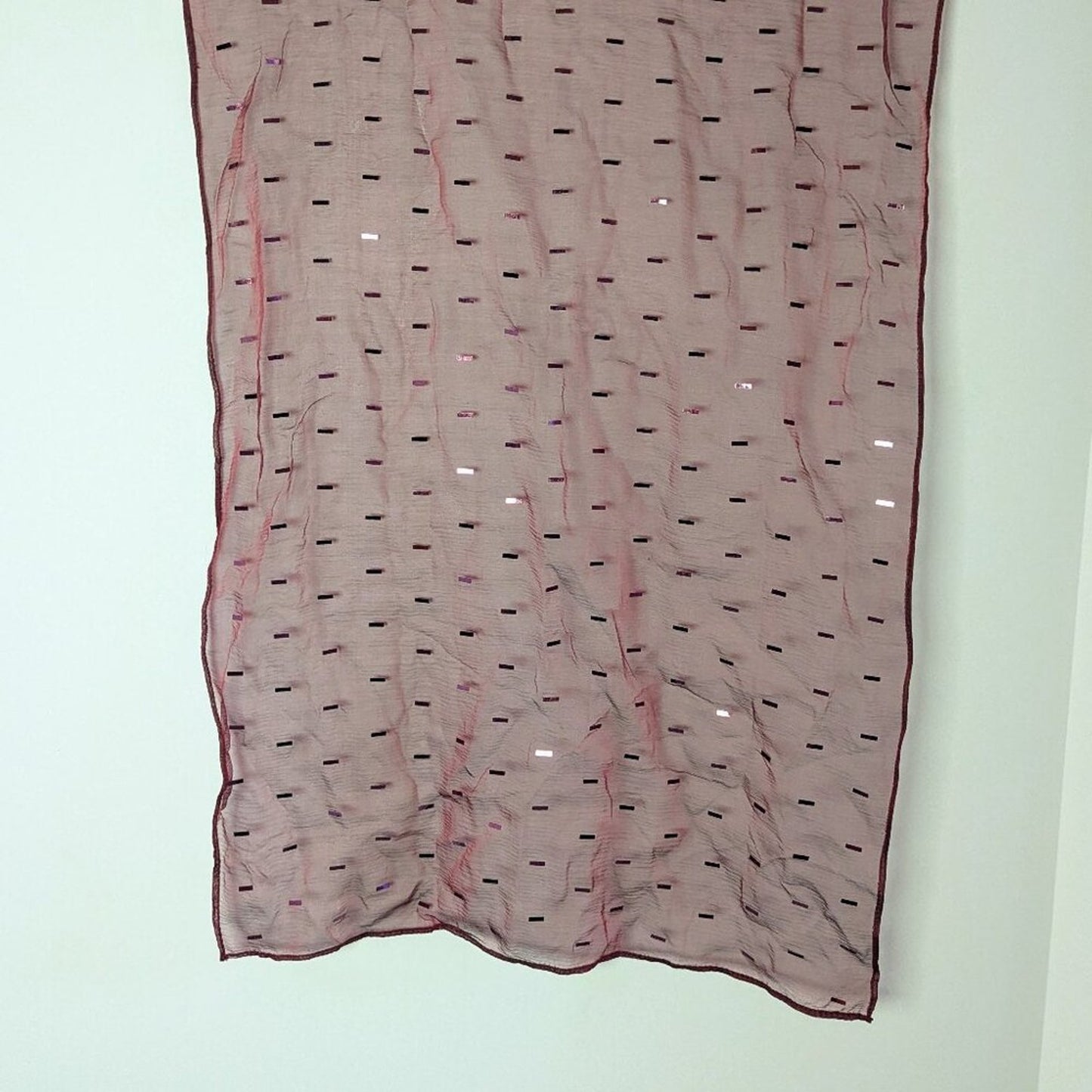St. John Vintage 90's Burgundy Sheer Silk Rectangular Scarf Sparkly Glitter