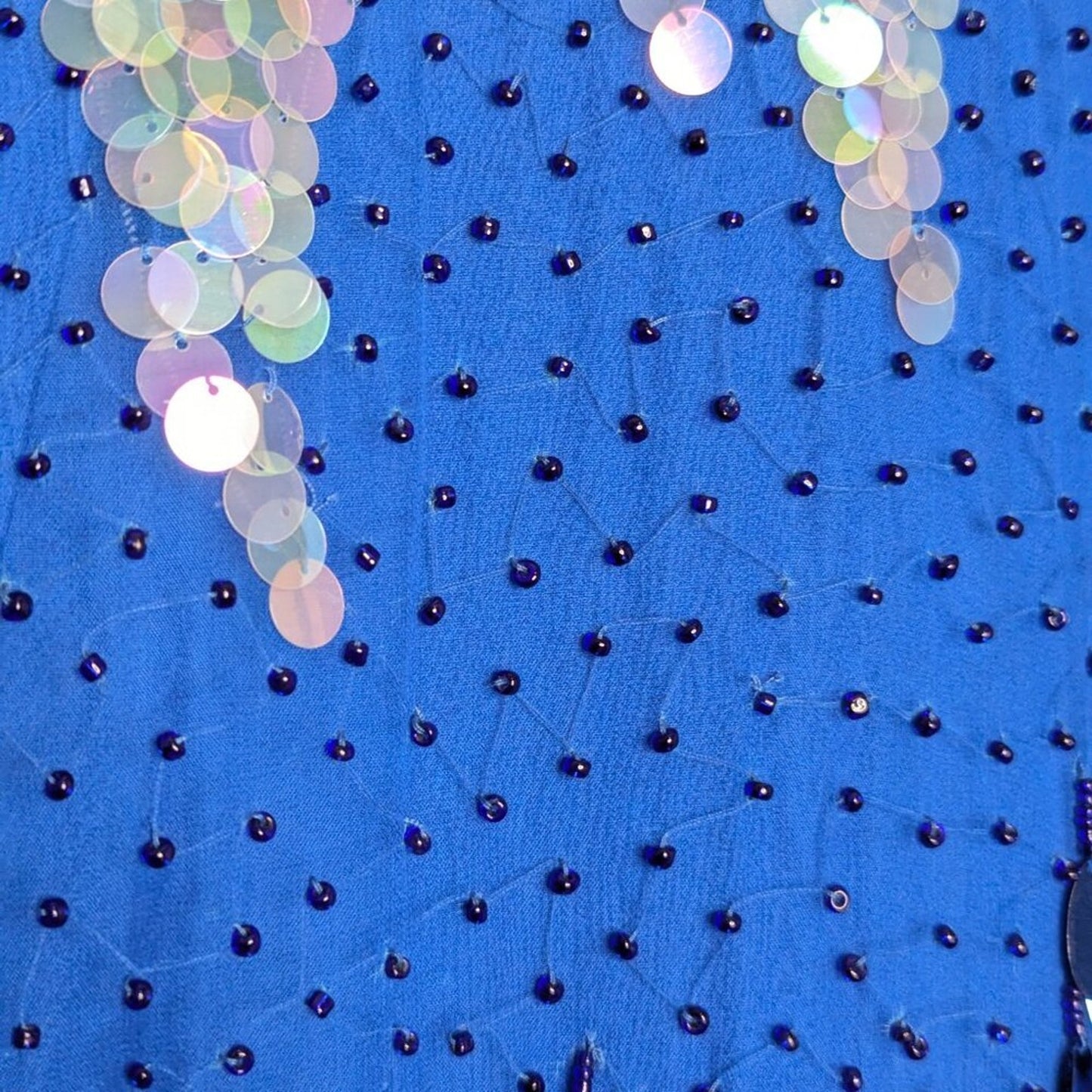 St. Honore Vintage 80's Blue Short Sleeve Beaded Sequin Top Party Disco Glam