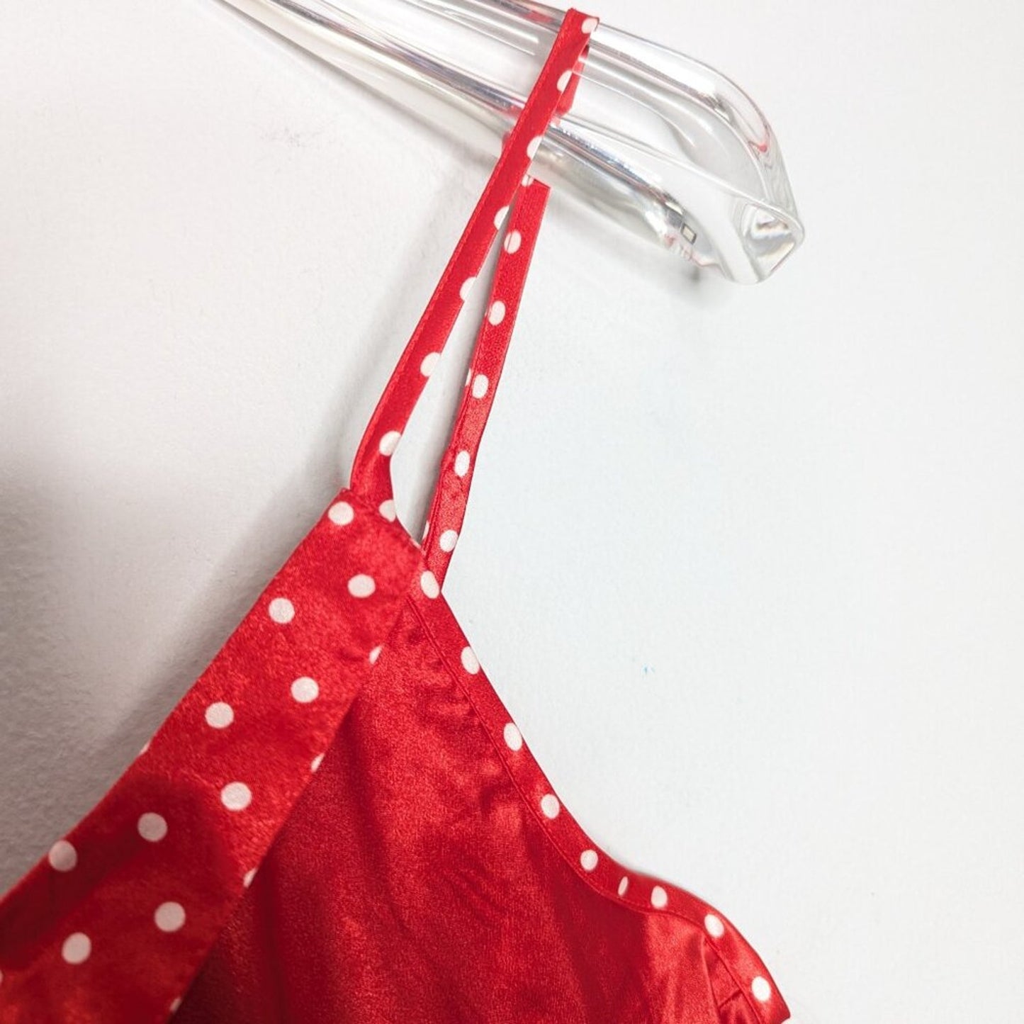 Body Drama Vintage 90's Red Satin Mini Slip Dress Polka Dot Collar Button Detail