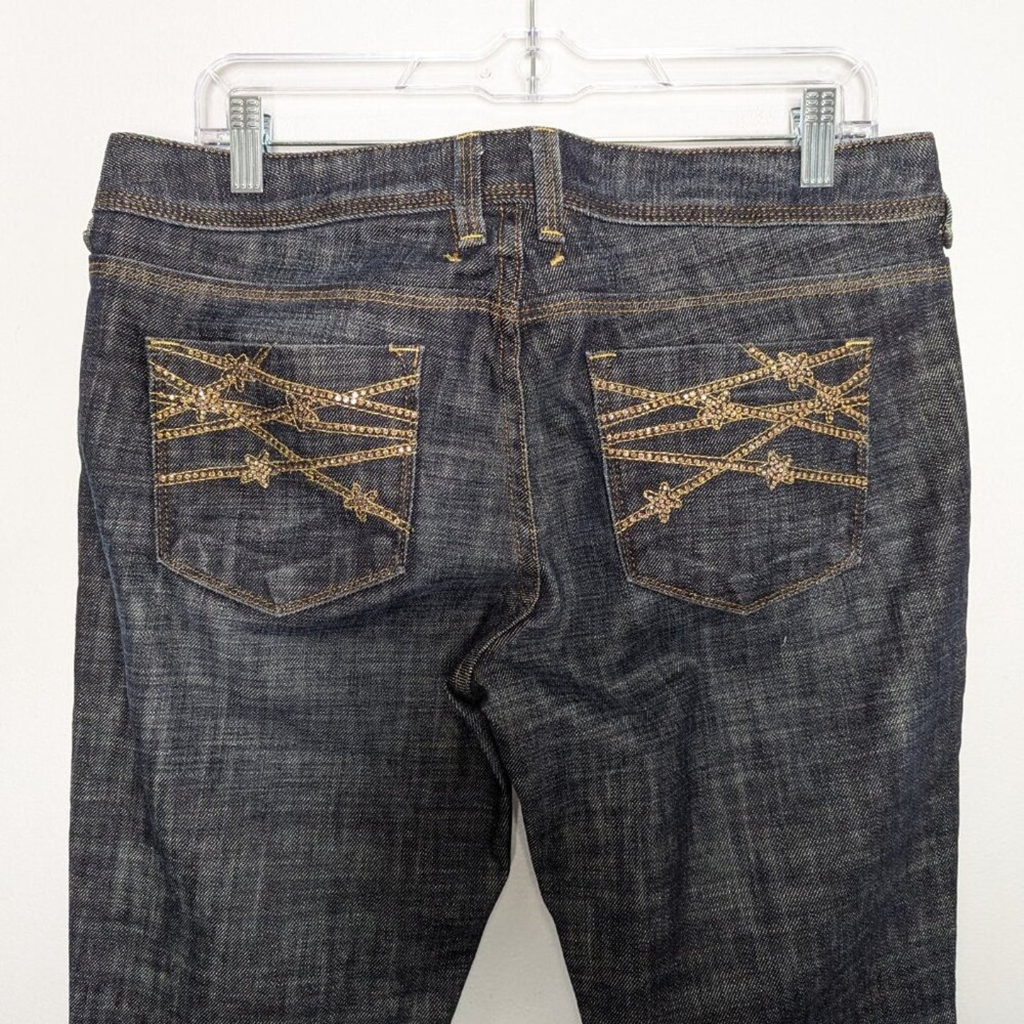 Bebe Vintage Y2K Blue Denim Charlotte Jeans Cosmo Star Embroidery Low Rise 31