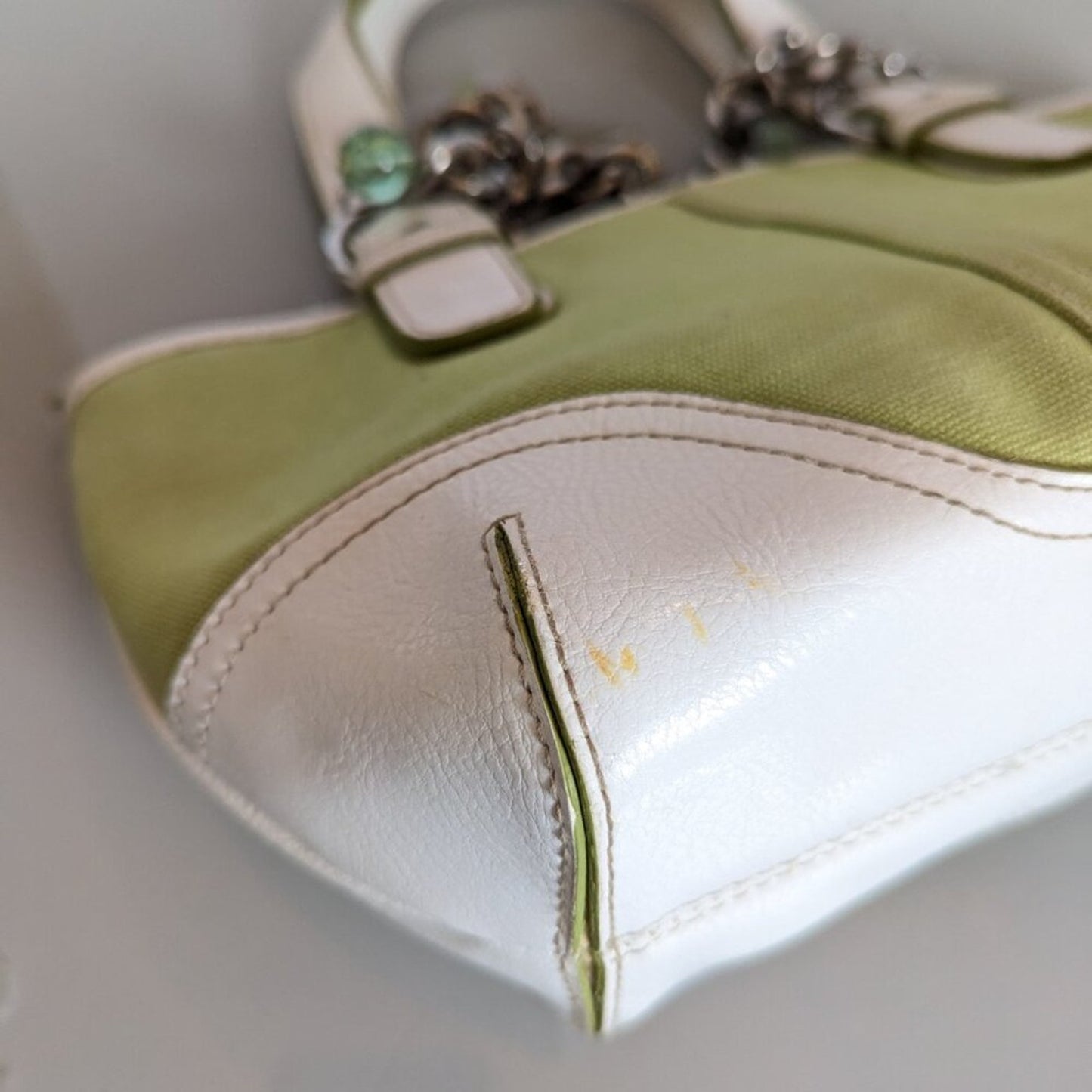 Vintage Y2K Green White Sonoma Zip Purse Upcycled Jewelry Silver Charm Chain