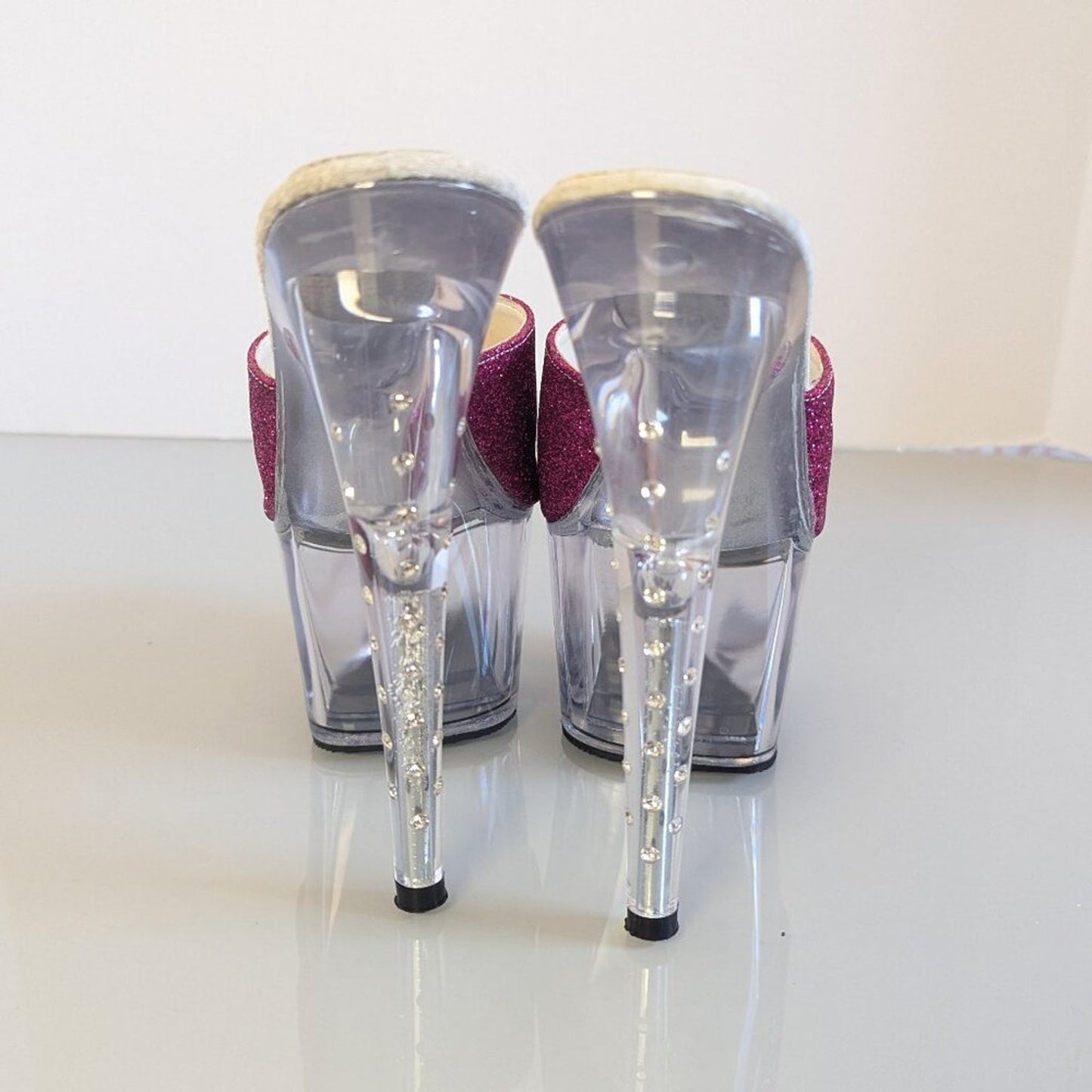 Y2K Lover's Lane Signature Collection Pink Glitter Stiletto Heels Clear Platform