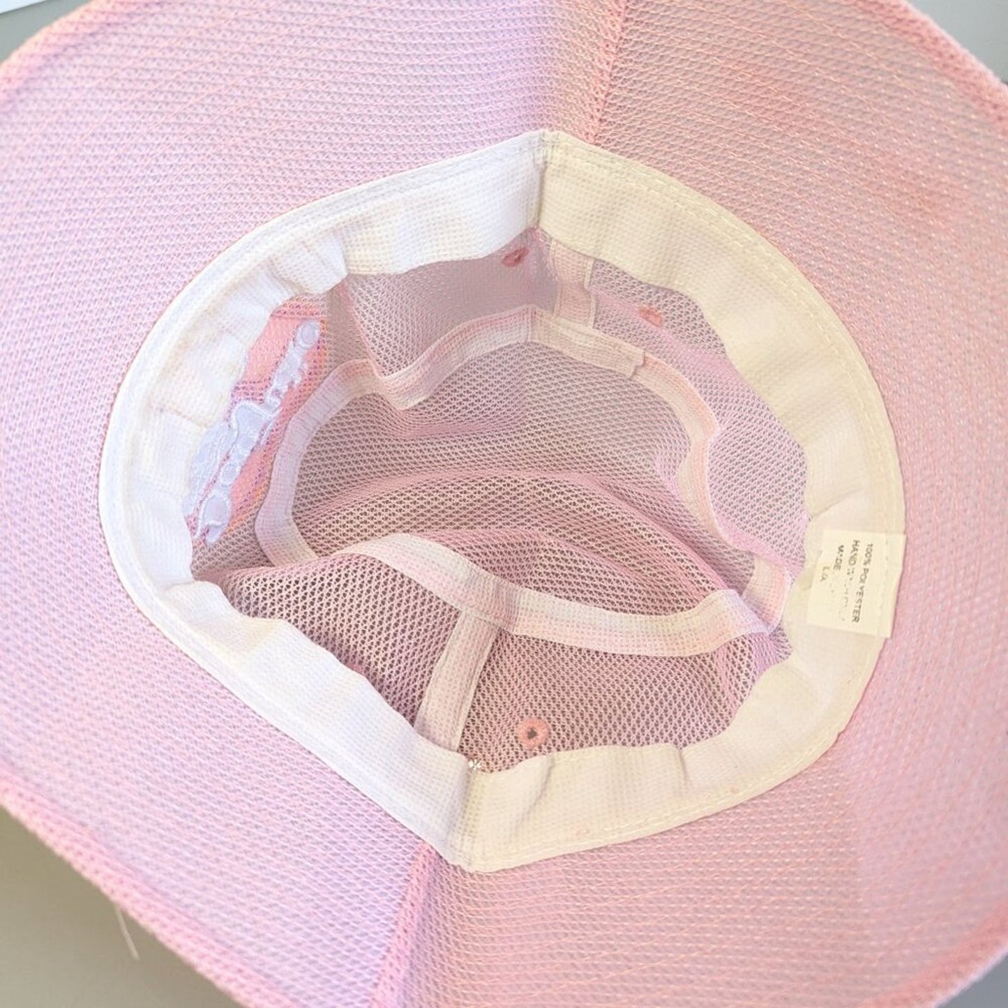 Reworked Upcycled Light Pink Mesh Bucket Hat Hot To Go Embroidered Patch