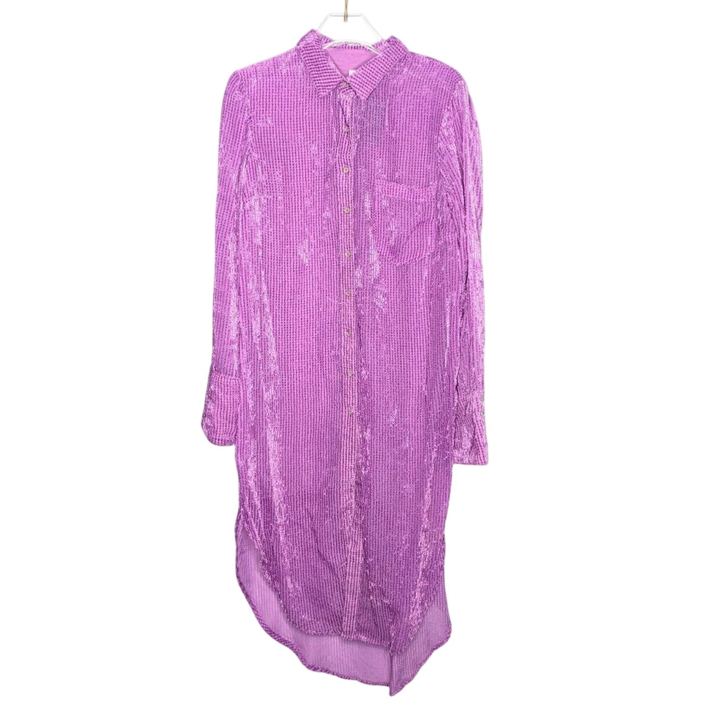 Anthropologie Akemi Kin Orchid Purple Velvet Striped Tunic Duster Long Sleeve M