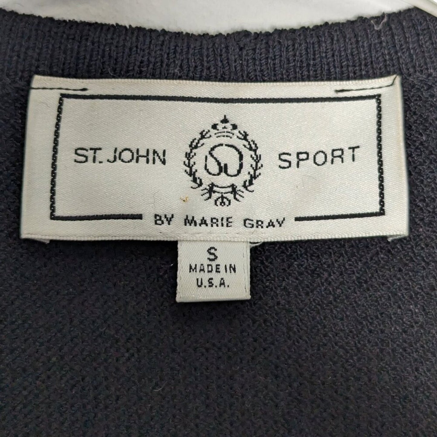 St. John Sport Vintage Long Sleeve Knit Button Up Cardigan Striped Trim Size S