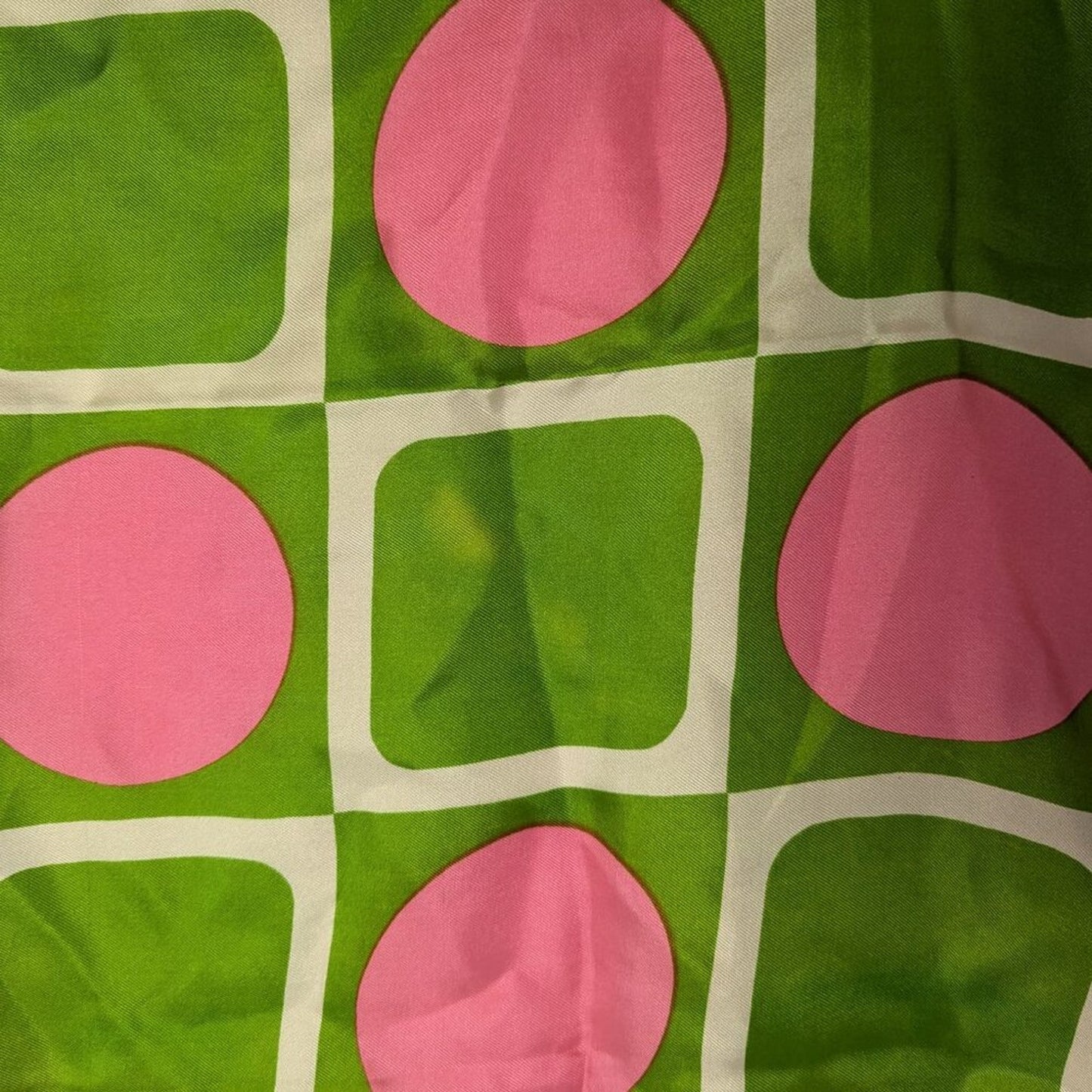 Vintage 60's Burmel Pink Green Geometric Print Silk Square Scarf Made in Japan