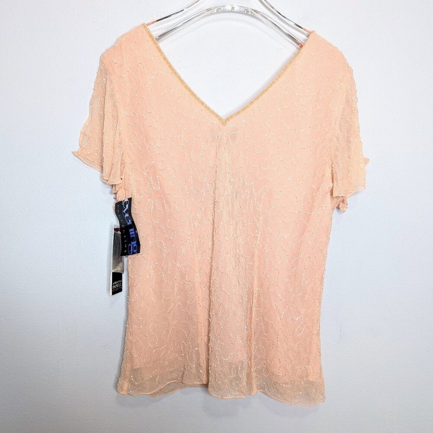 Adrianna Papell Studio Pink Short Sleeve Beaded Sequin V-Neck Evening Top 12