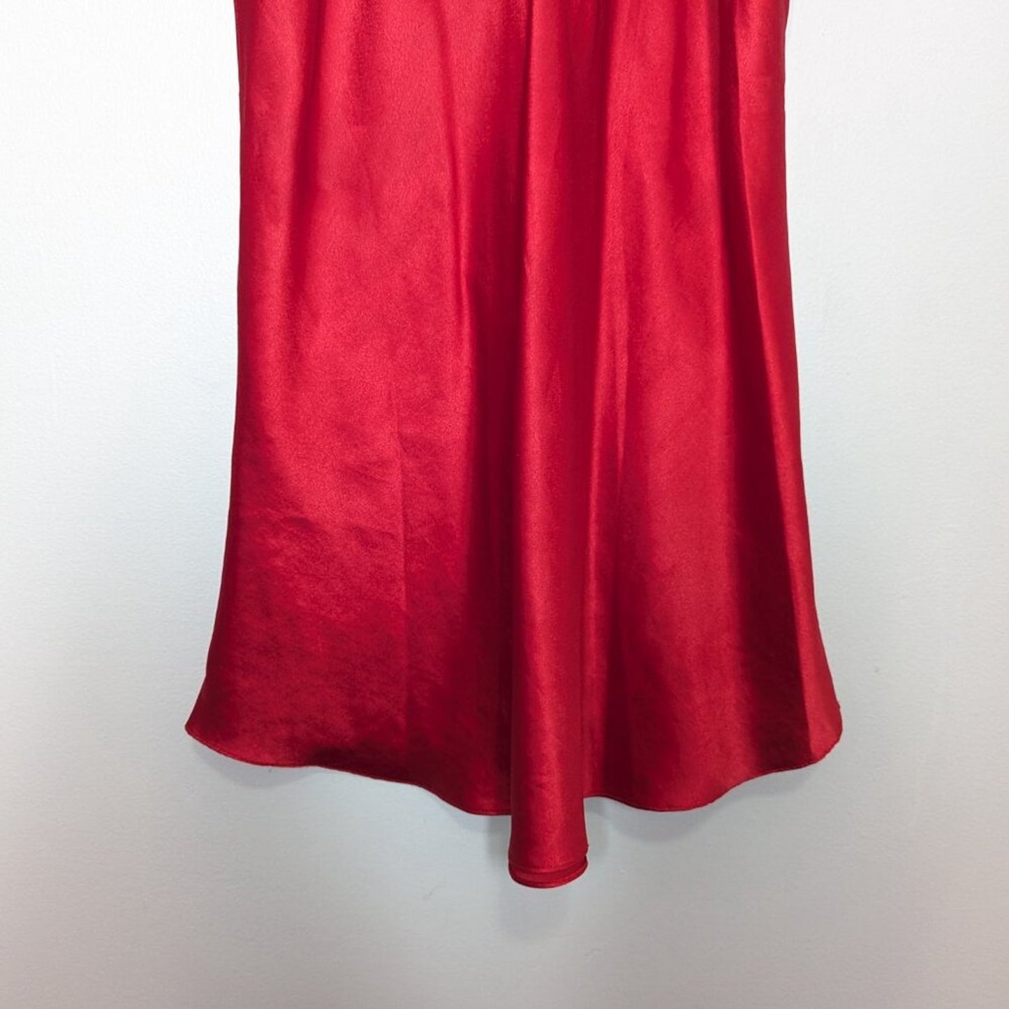 Vintage 90's Red Embroidered Heart Pattern Semi Sheer Slip Dress Nightie Bow M