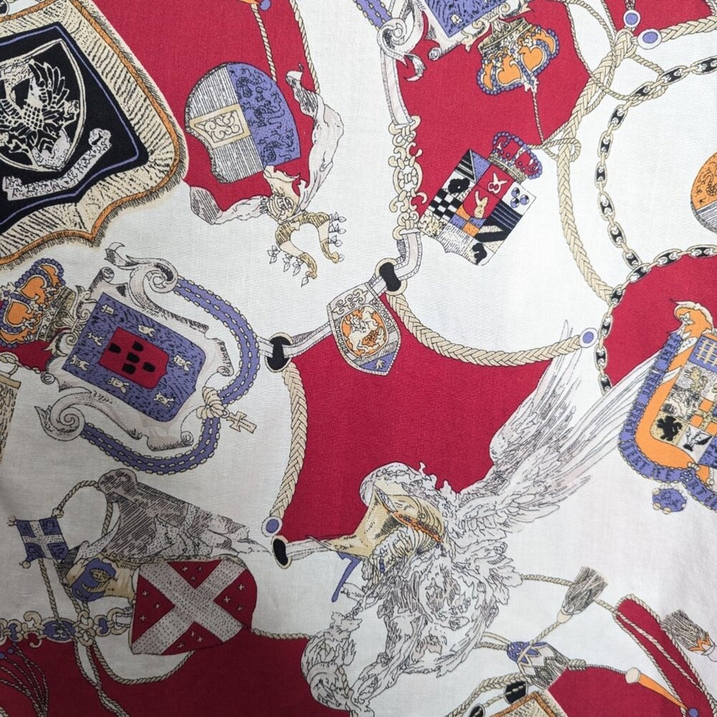 Vintage 90's Long Sleeve Royal Crest Shield Pattern Button Up Shirt White Pink