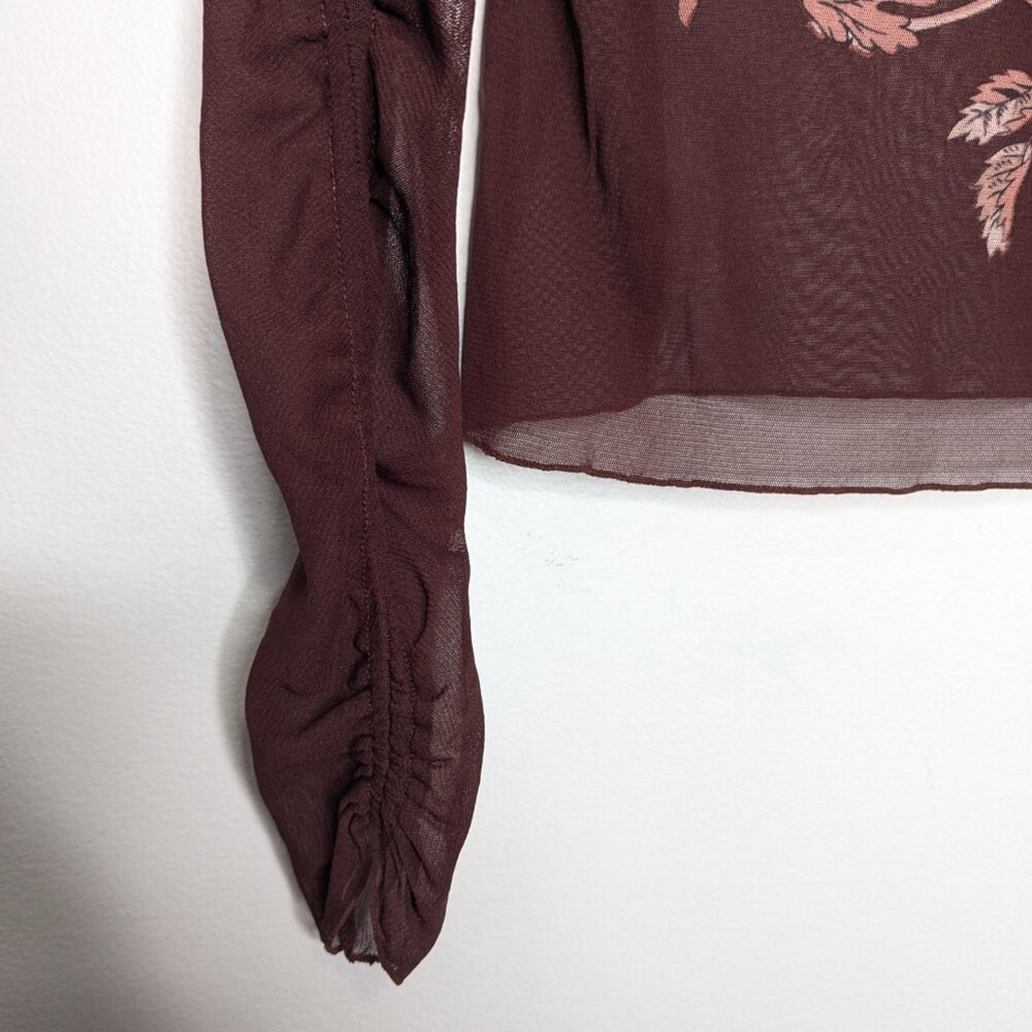 The Limited Vintage Sheer Mesh Long Sleeve Floral Print Top Rhinestones Size XS