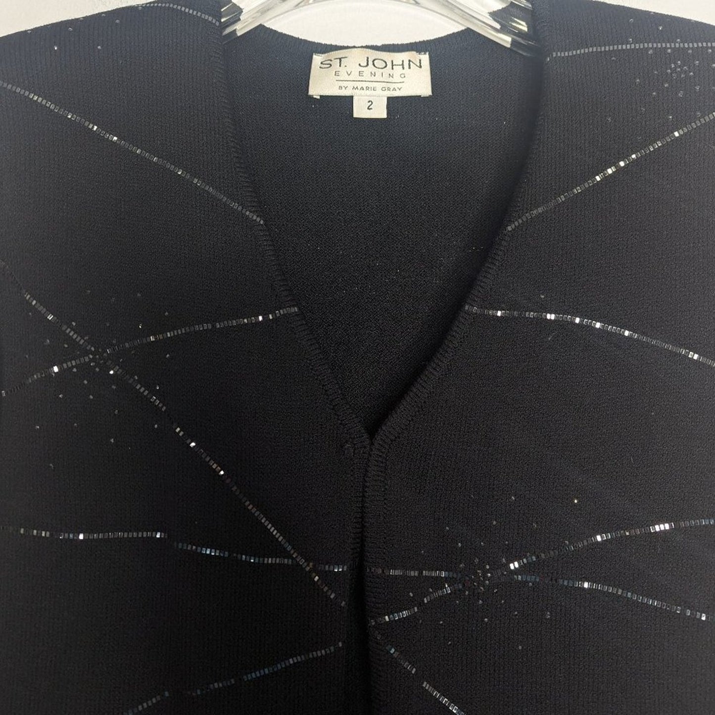 St. John Evening Vintage Black Starburst Sparkle Cardigan Long Sleeve V-Neck 2