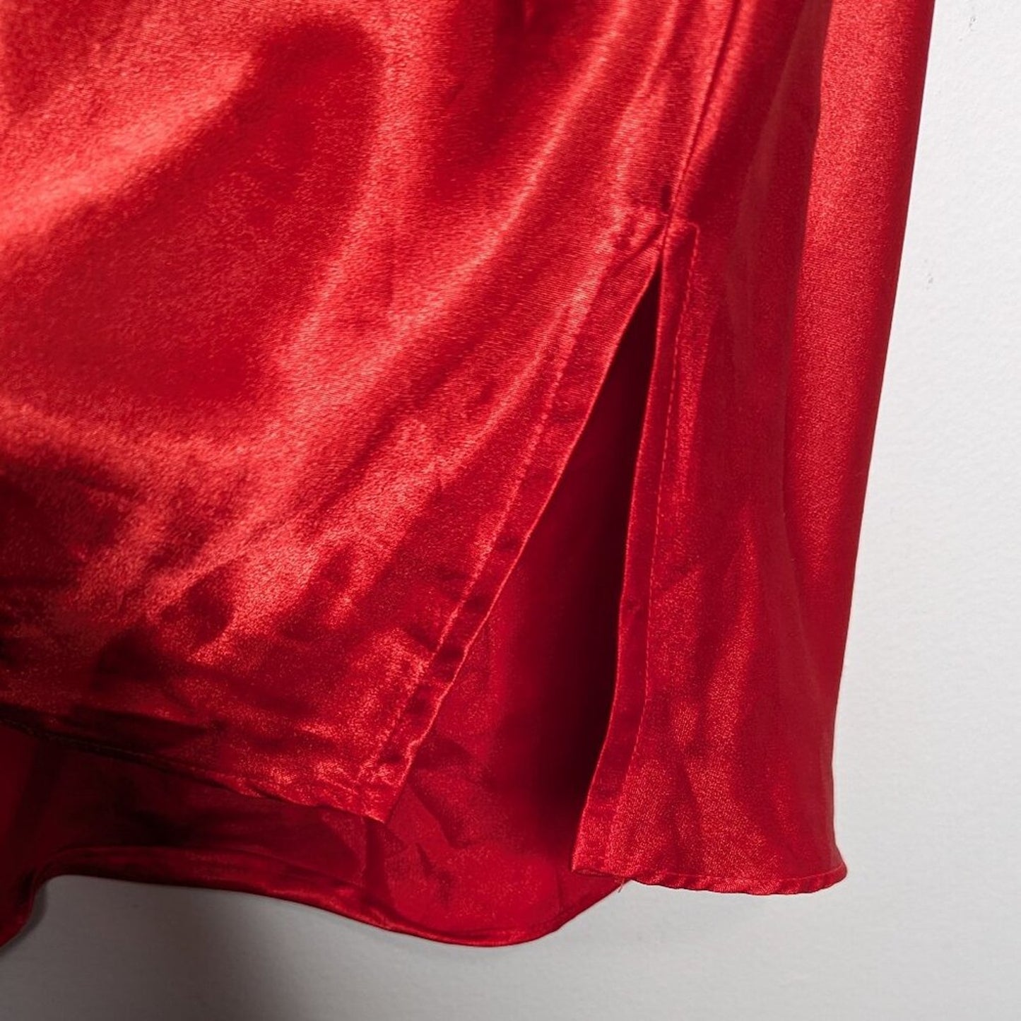 Body Drama Vintage 90's Red Satin Mini Slip Dress Polka Dot Collar Button Detail