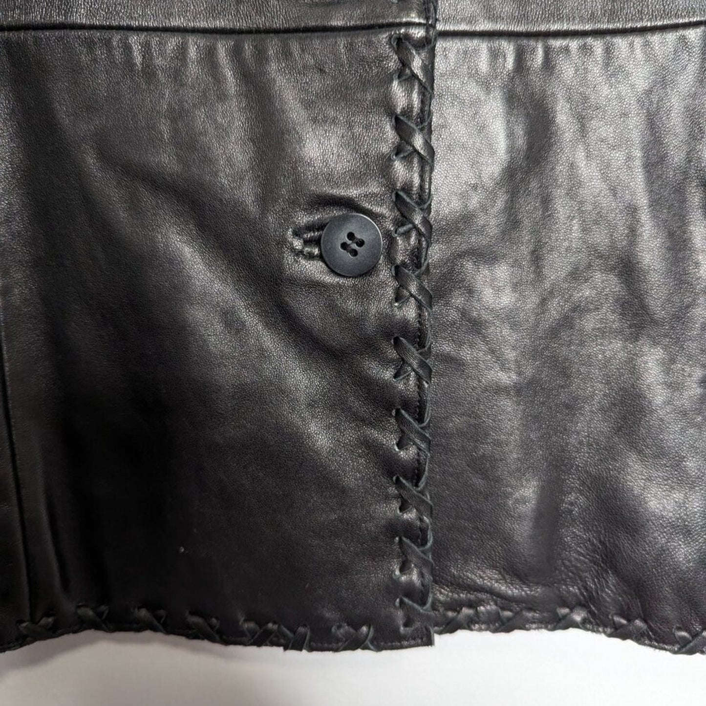 Vintage Jones New York Black Leather Long Sleeve Blazer Lace Up Stitch Trim L