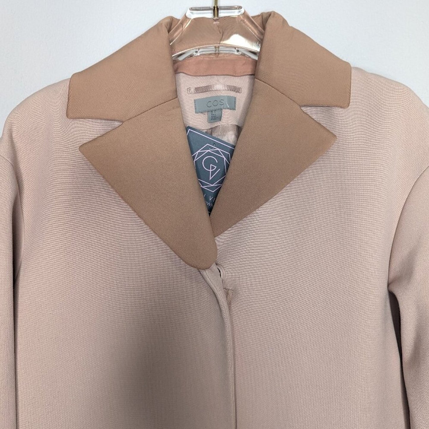 COS Pale Pink Long Sleeve Coat Zip Up Pockets Detachable Collar Lined Size 2