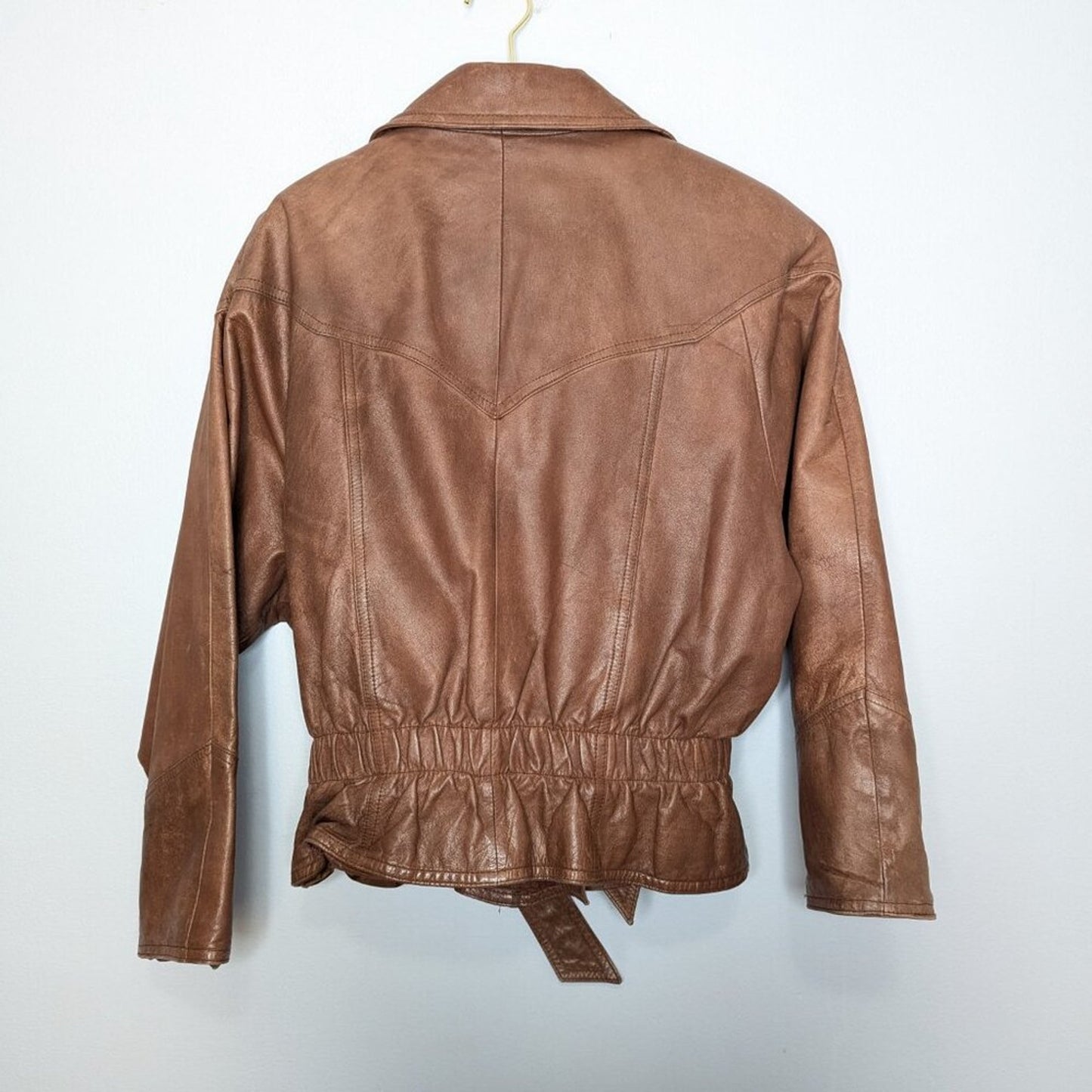 Wilsons Leather Adventure Bound Brown Leather Tie Waist Moto Jacket Pockets L