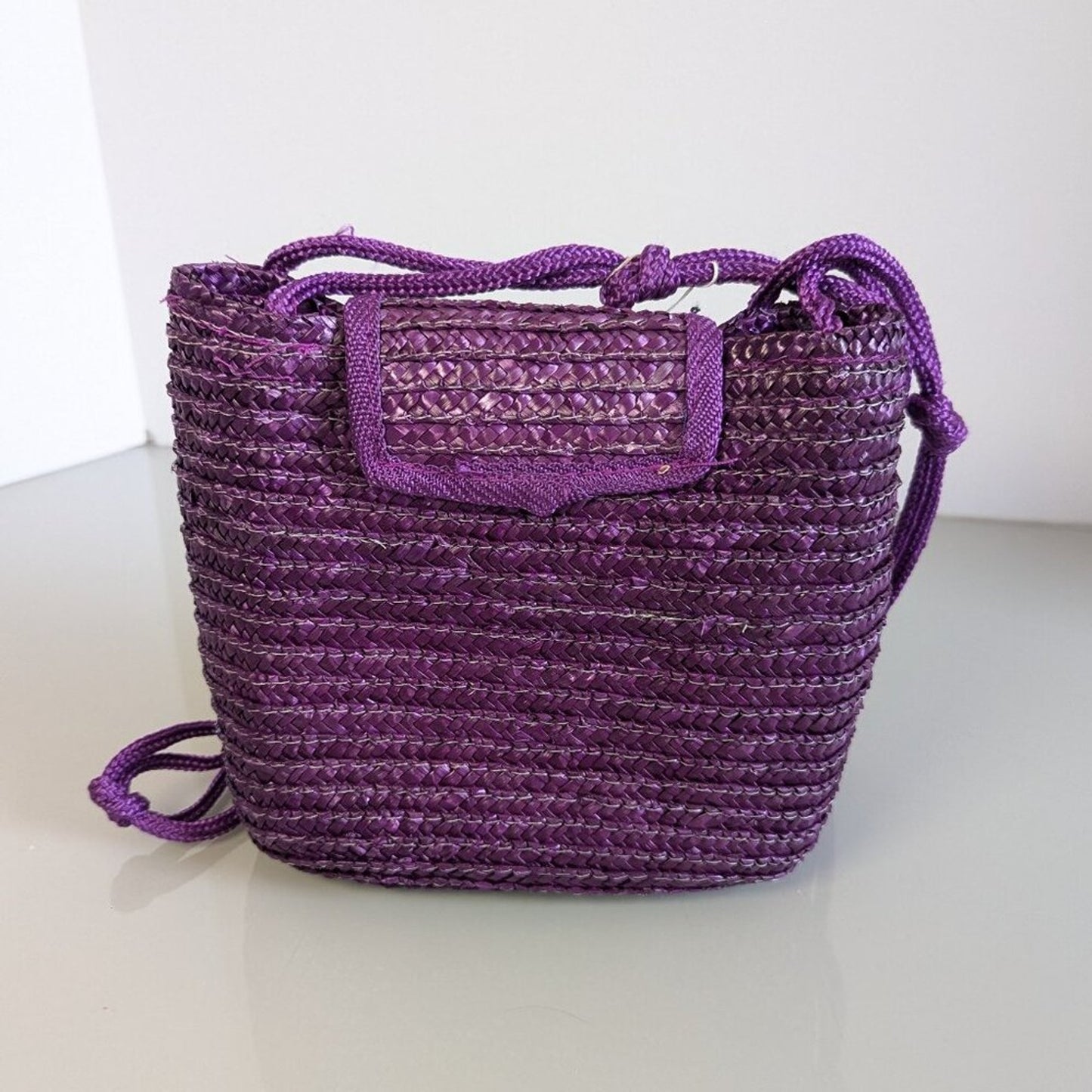 Vintage Purple Woven Straw Crossbody Bag Upcycled Jewelry Charms Deadstock