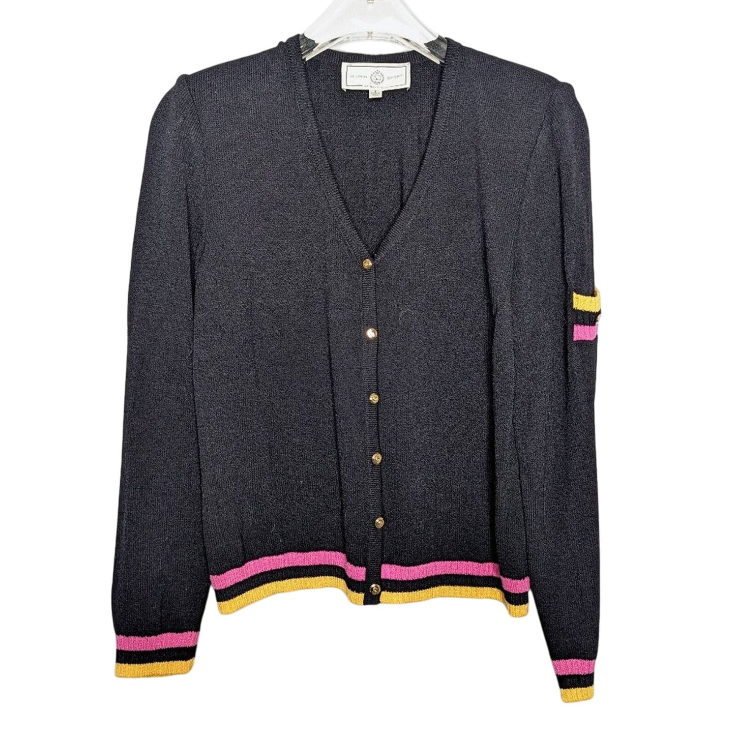 St. John Sport Vintage Long Sleeve Knit Button Up Cardigan Striped Trim Size S