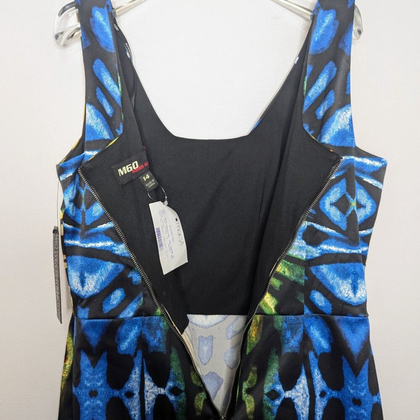 Miss Sixty Vintage Y2K Blue Yellow Abstract Print Mini Dress Sleeveless Size 14