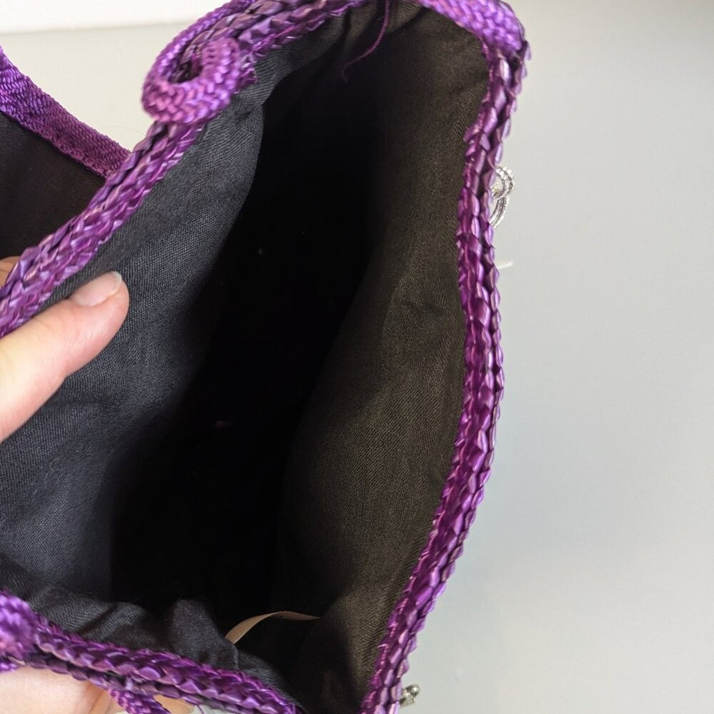Vintage Purple Woven Straw Crossbody Bag Upcycled Jewelry Charms Deadstock