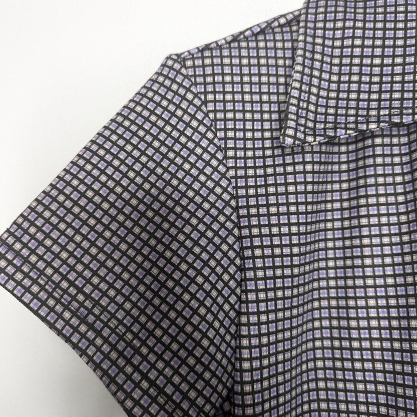 Express 90's Vintage Mini Plaid Pattern Short Sleeve Dress V-Neck Collared S
