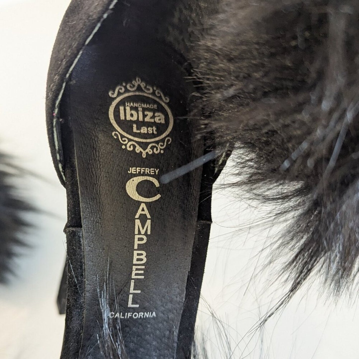 Jeffrey Campbell Black Faux Fur Cookie Heels Open Toe Stiletto Fuzzy Y2K 7.5