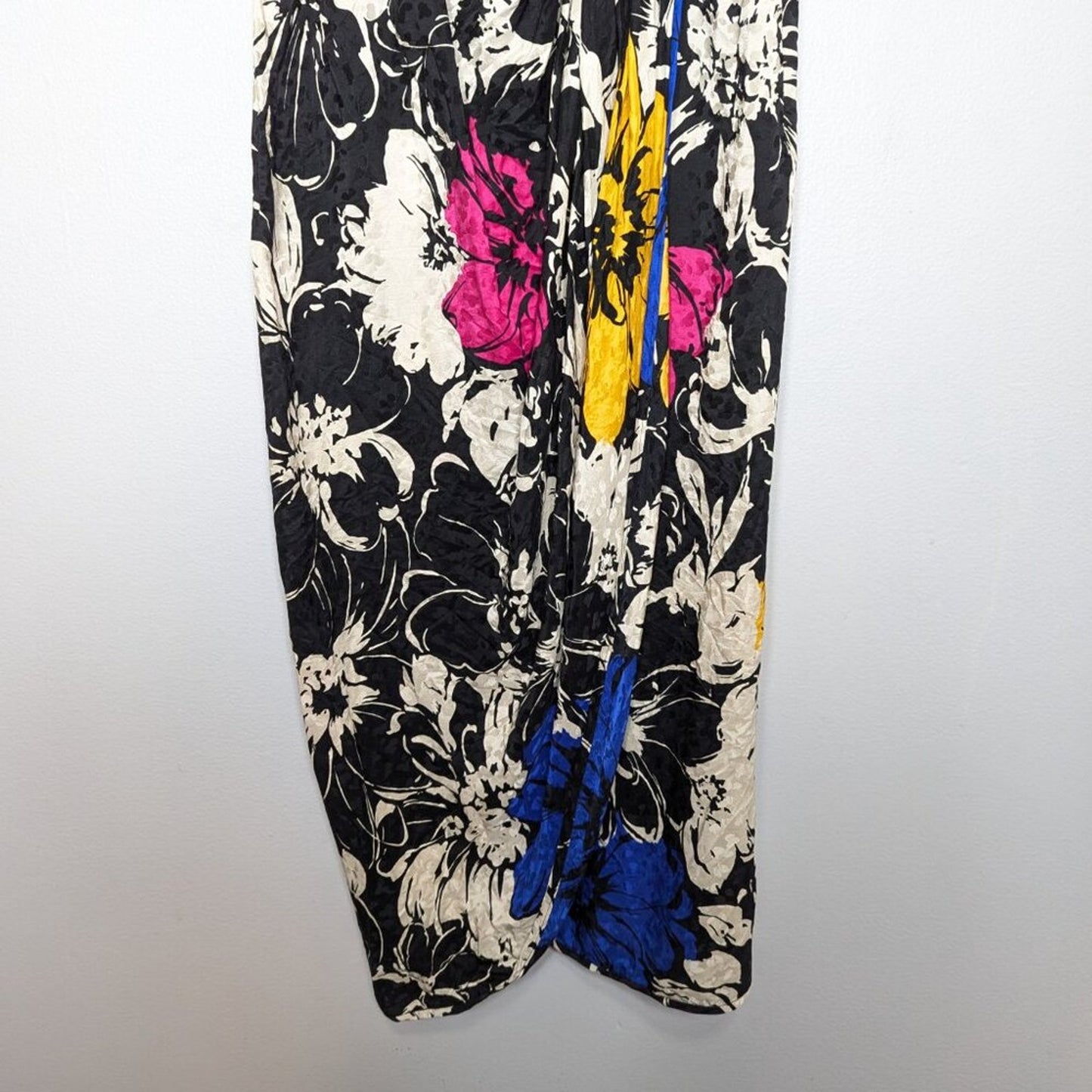 Vintage Jerri Sherman Bold Graphic Floral Print Silk Dress Black White Midi